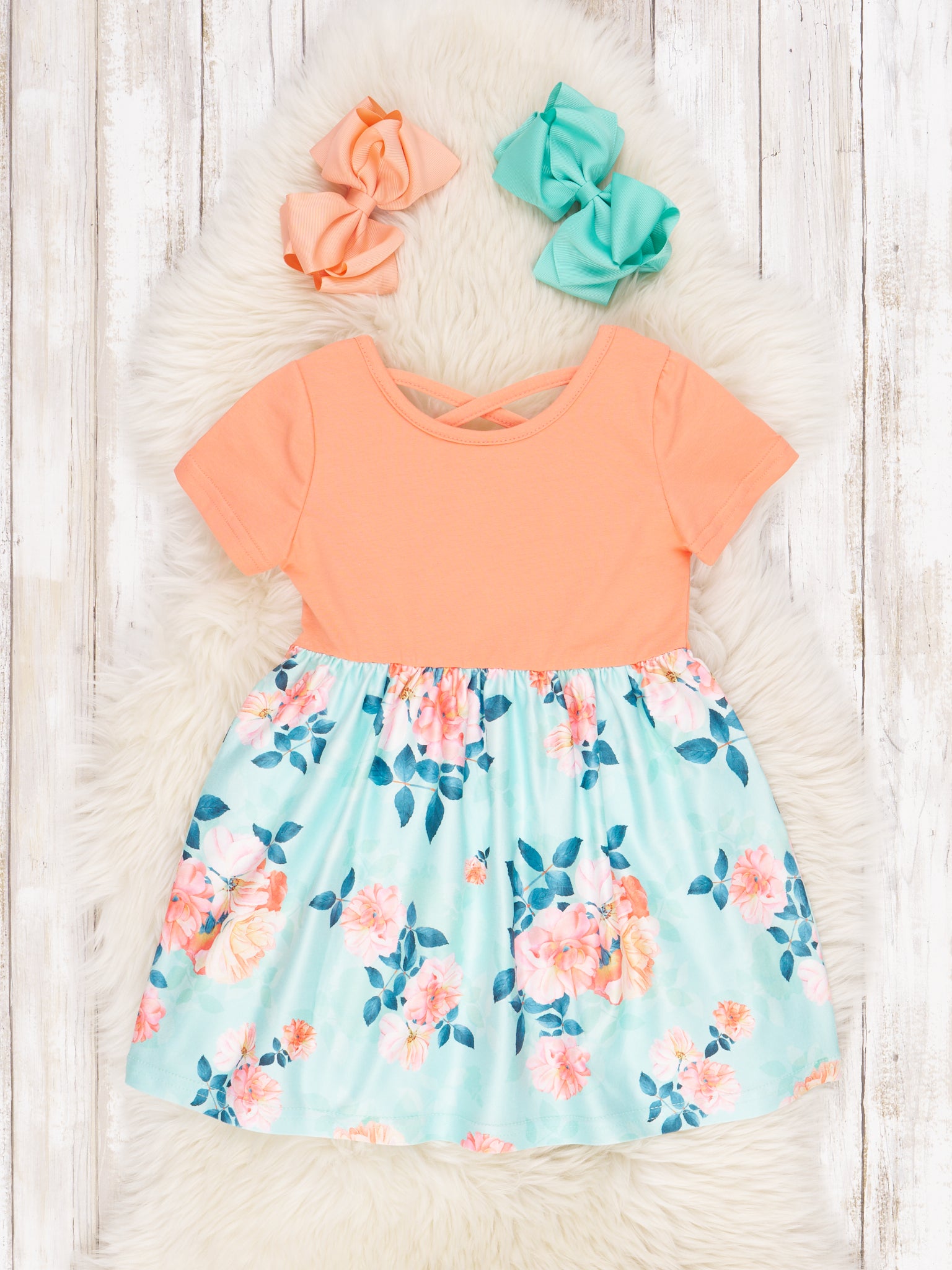 Orange Floral Criss Cross Dress - Marie Nicole Clothing