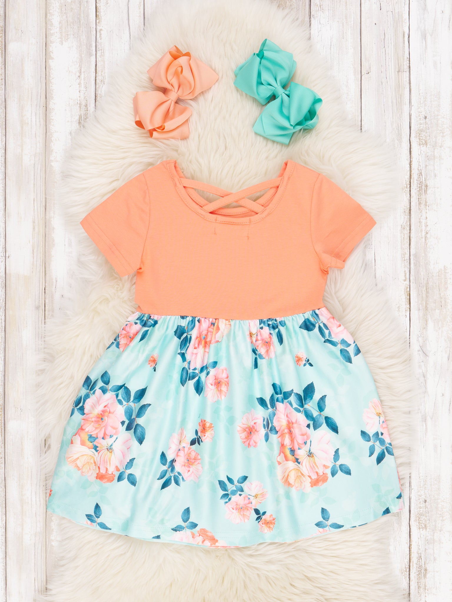 Orange Floral Criss Cross Dress - Marie Nicole Clothing