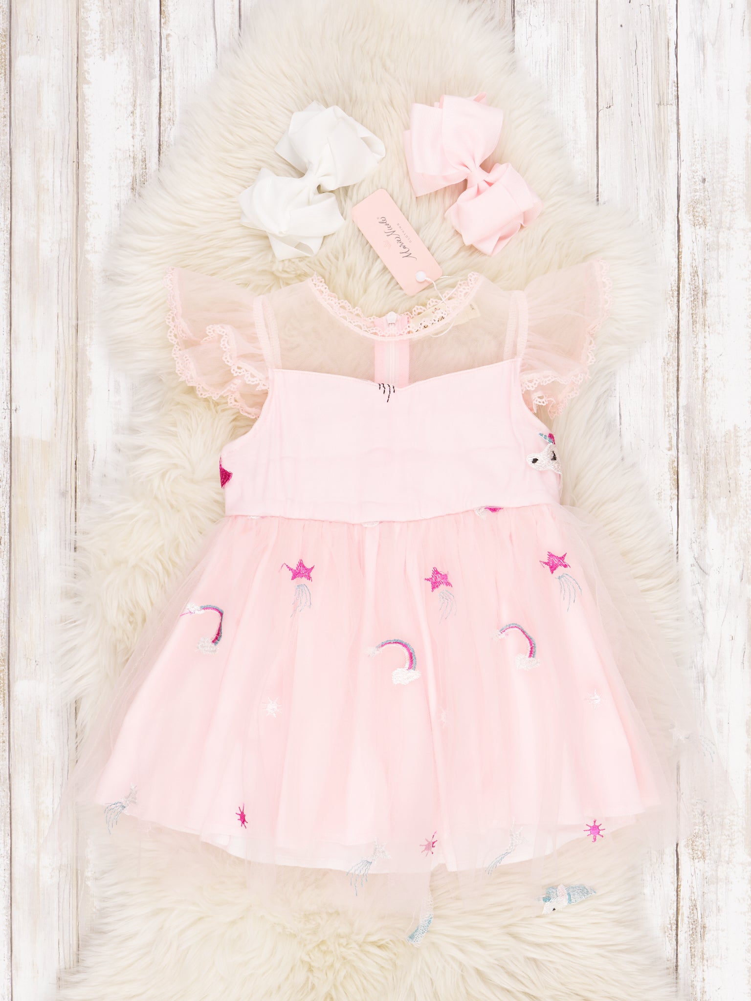 Pink Tulle Unicorn Ruffle Dress - Marie Nicole Clothing