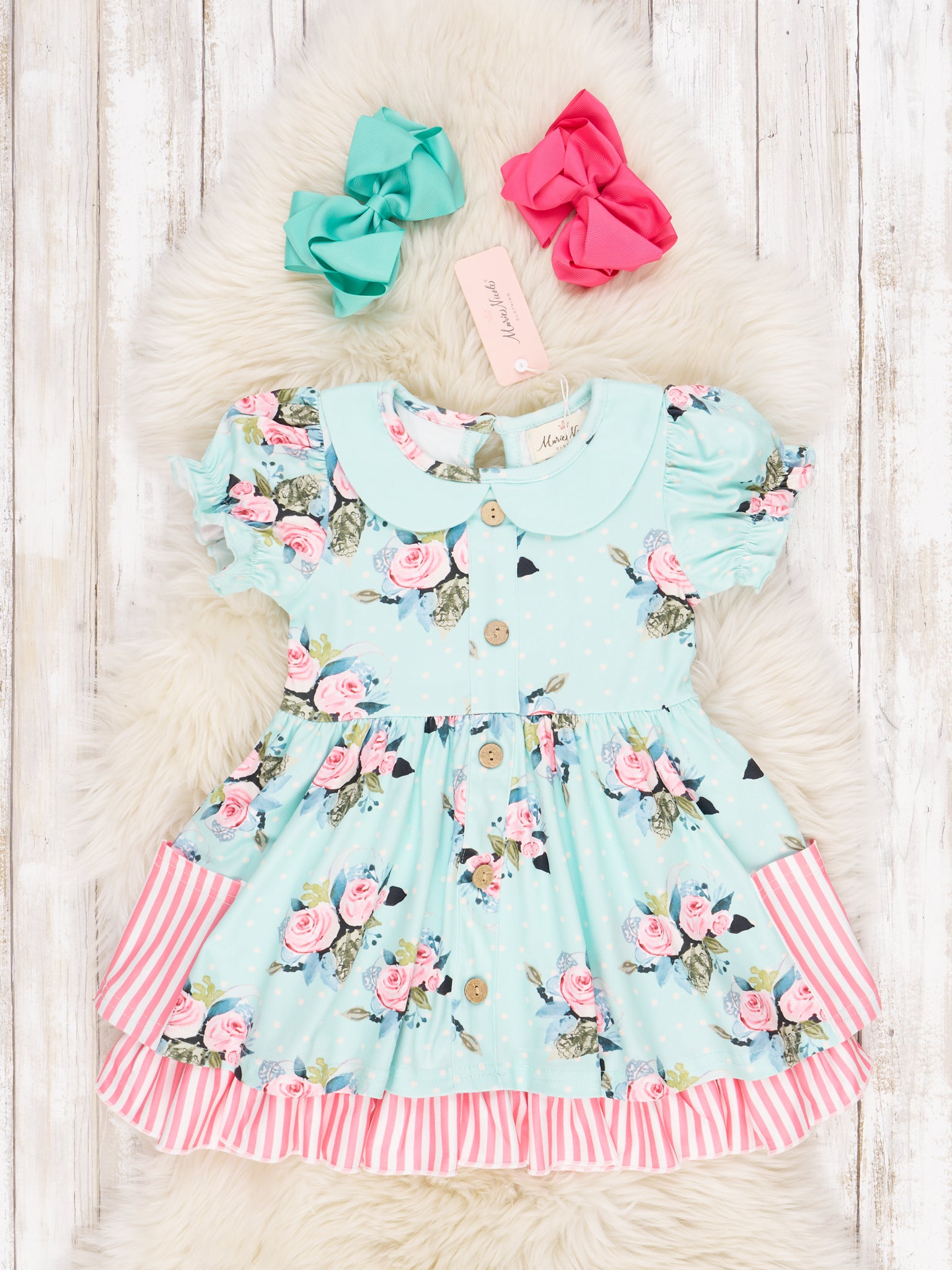 Vintage Rose Ruffle Pocket Dress - Marie Nicole Clothing