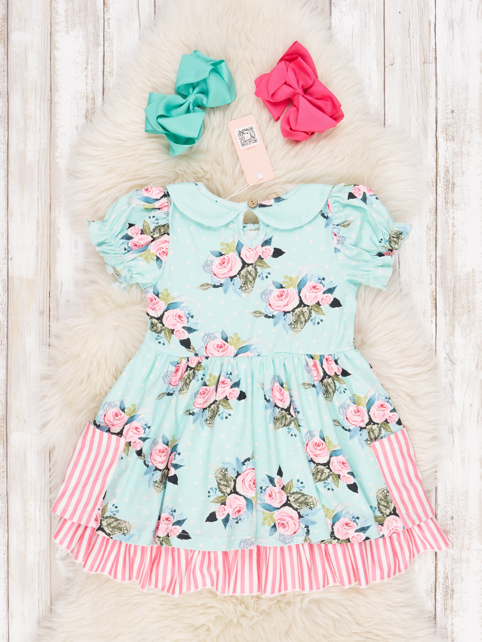 Vintage Rose Ruffle Pocket Dress - Marie Nicole Clothing