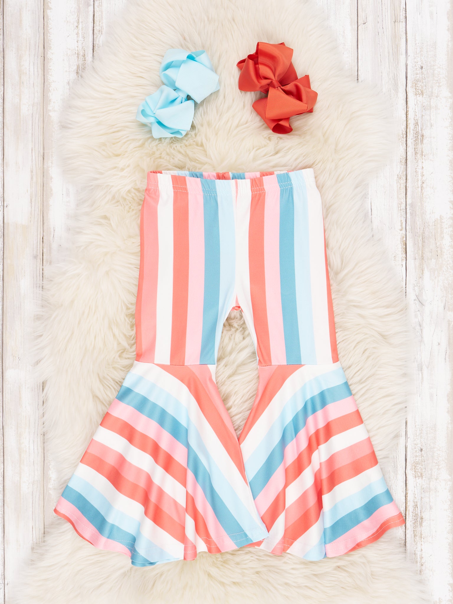 Coral Striped Bell Bottoms - Marie Nicole Clothing