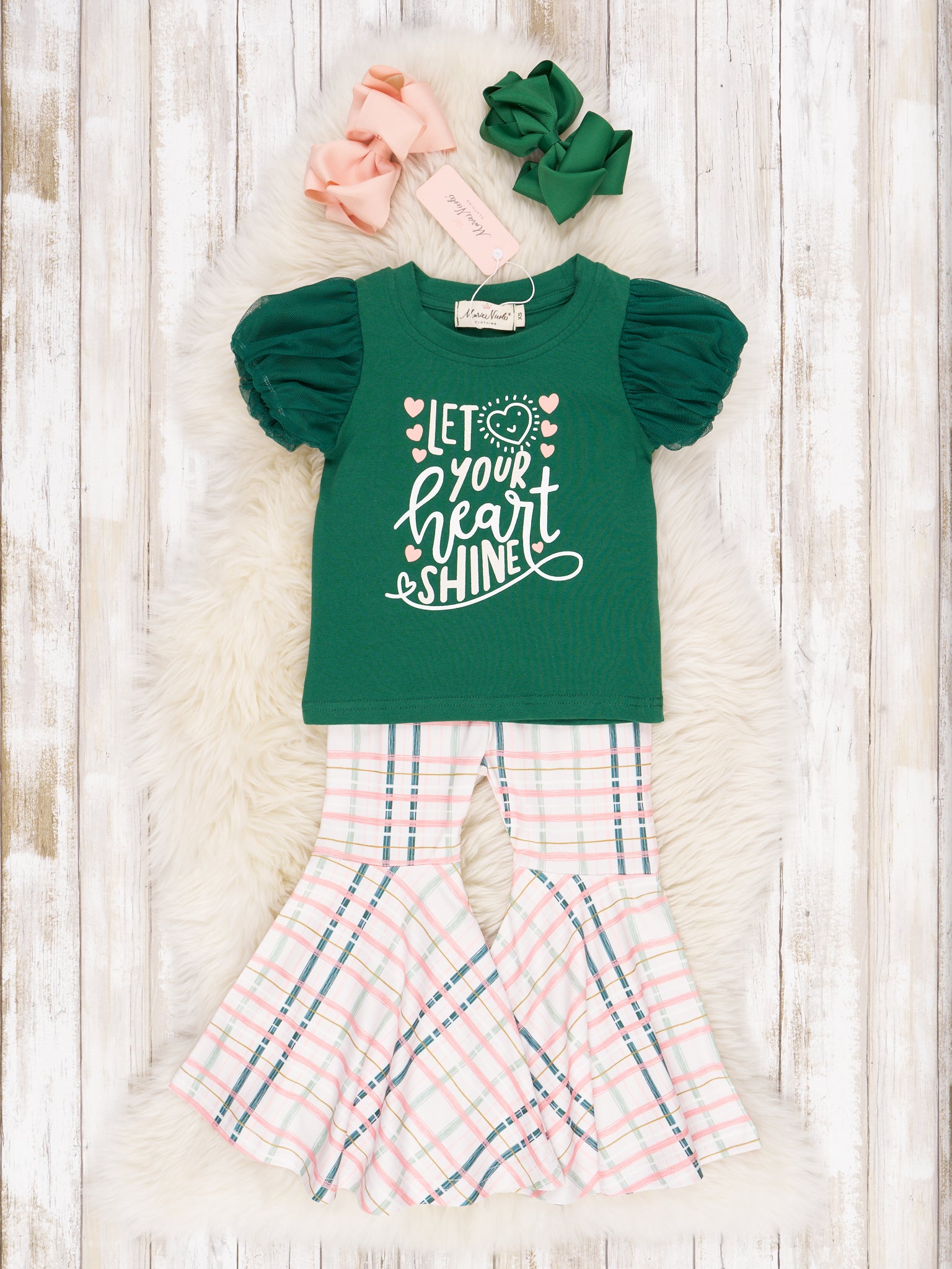 "Heart Shine" Plaid Bell Bottom Outfit - Marie Nicole Clothing