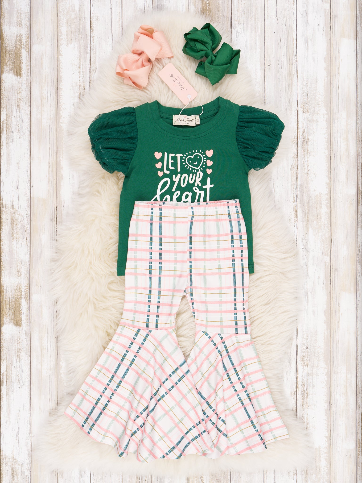 "Heart Shine" Plaid Bell Bottom Outfit - Marie Nicole Clothing
