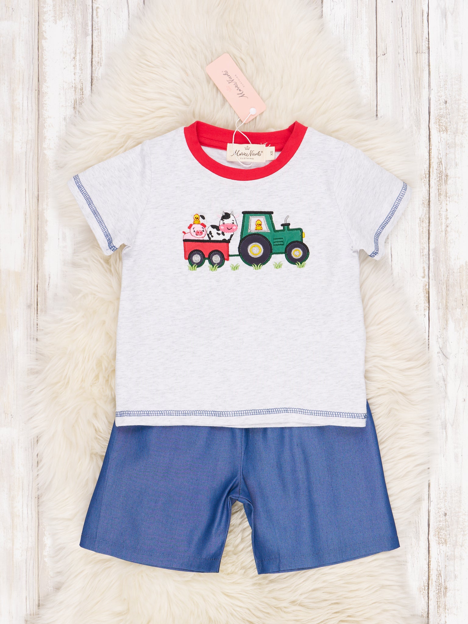 Chambray Farm Animals & Tractor Outfit - Marie Nicole Clothing