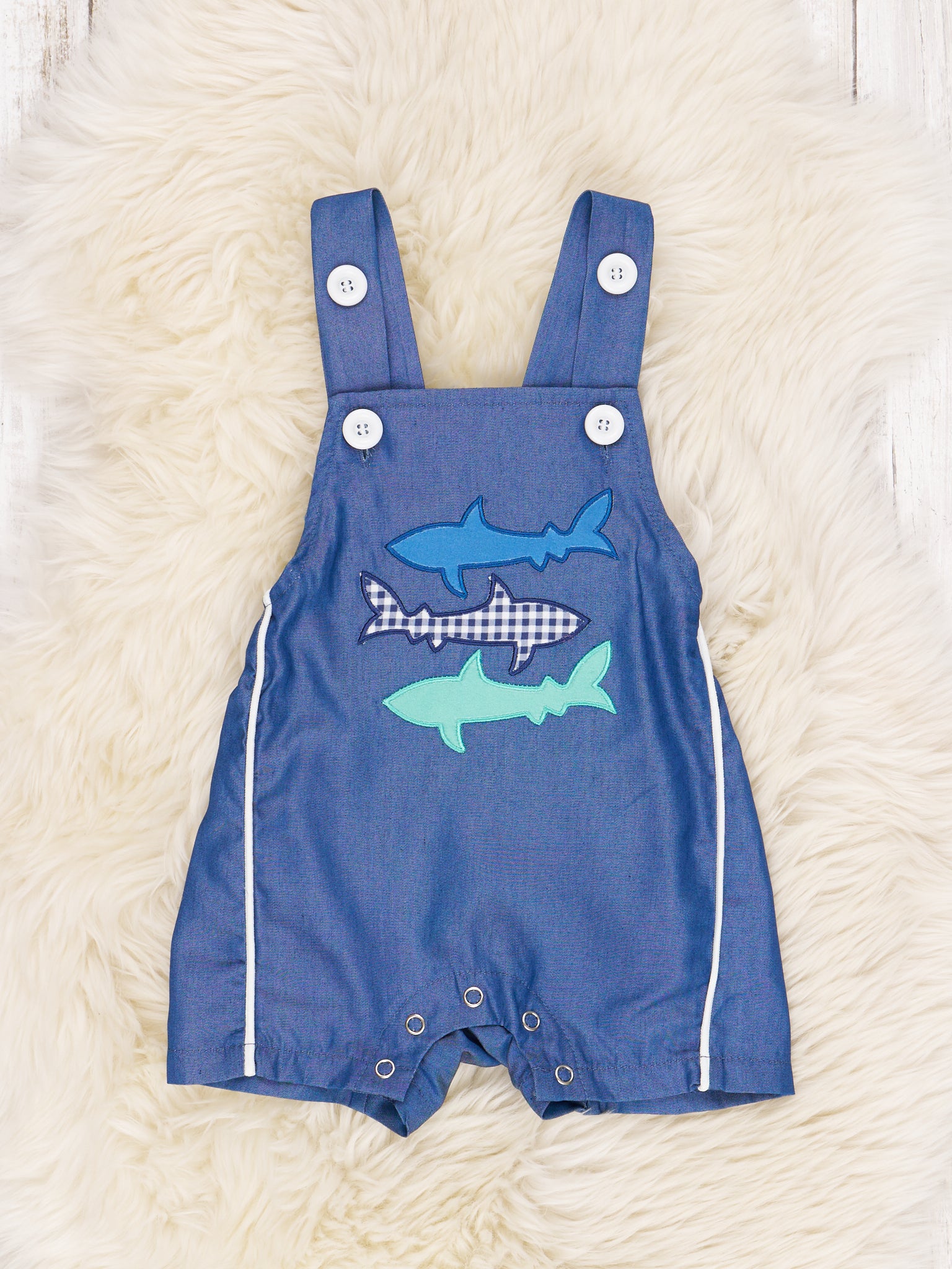 Chambray Shark Romper - Marie Nicole Clothing
