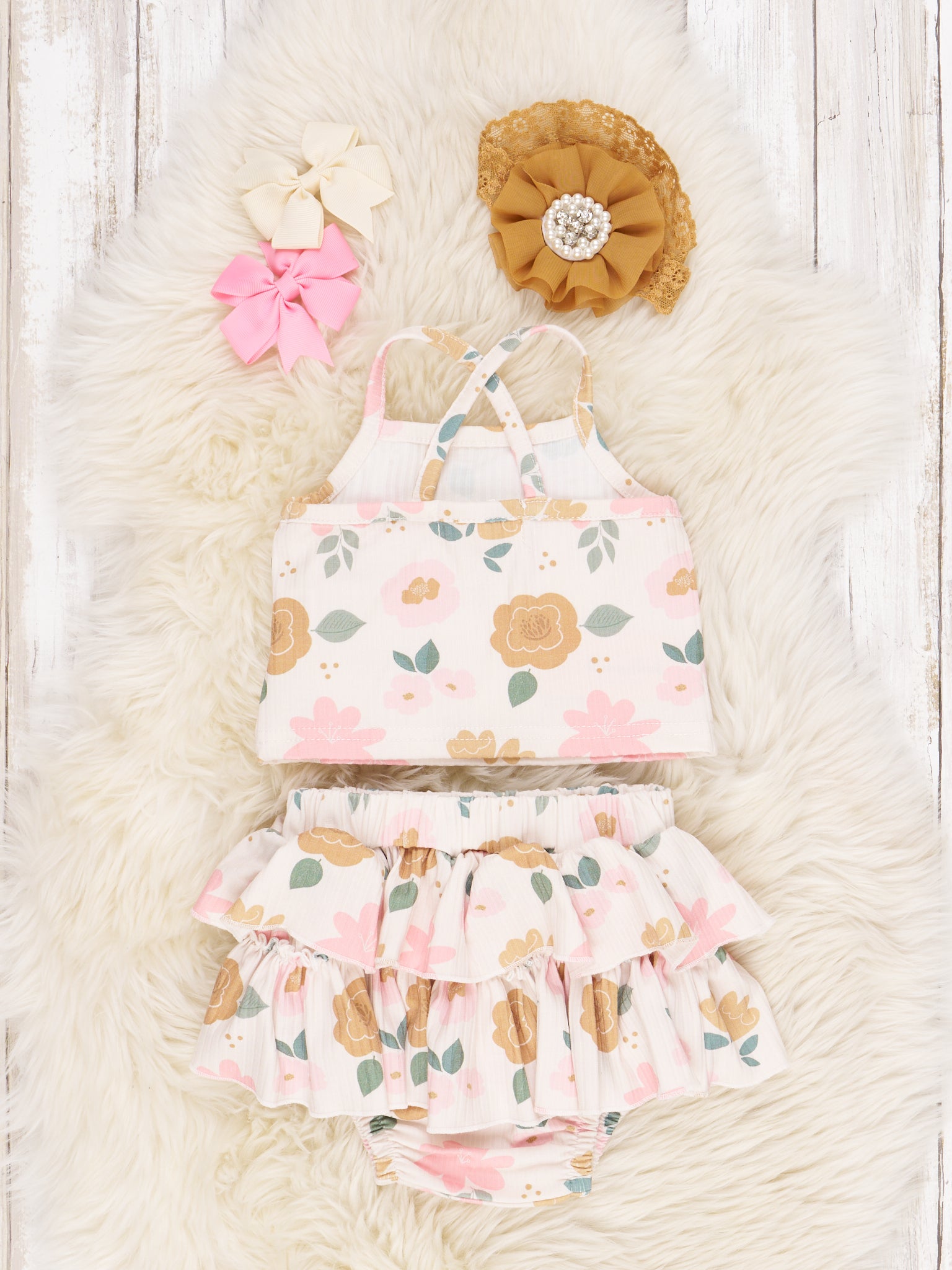Ribbed Floral Ruffle Bloomers Outfit - Marie Nicole Clothing