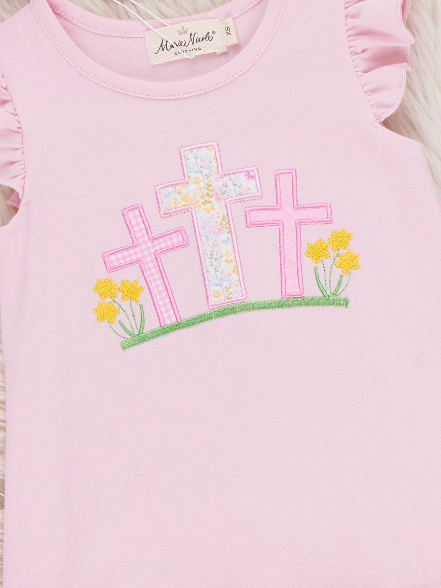 Three Crosses Easter Promise Embroidered Cotton Dress - Marie Nicole Clothing