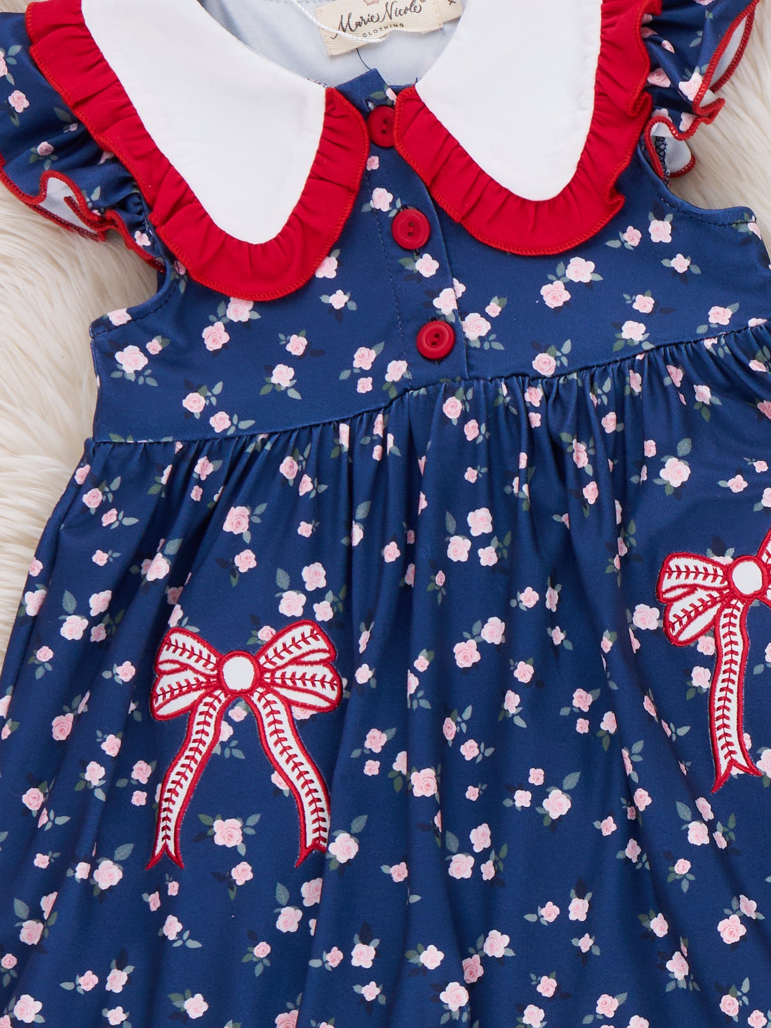 Ballpark Bows Embroidered Dress - Marie Nicole Clothing