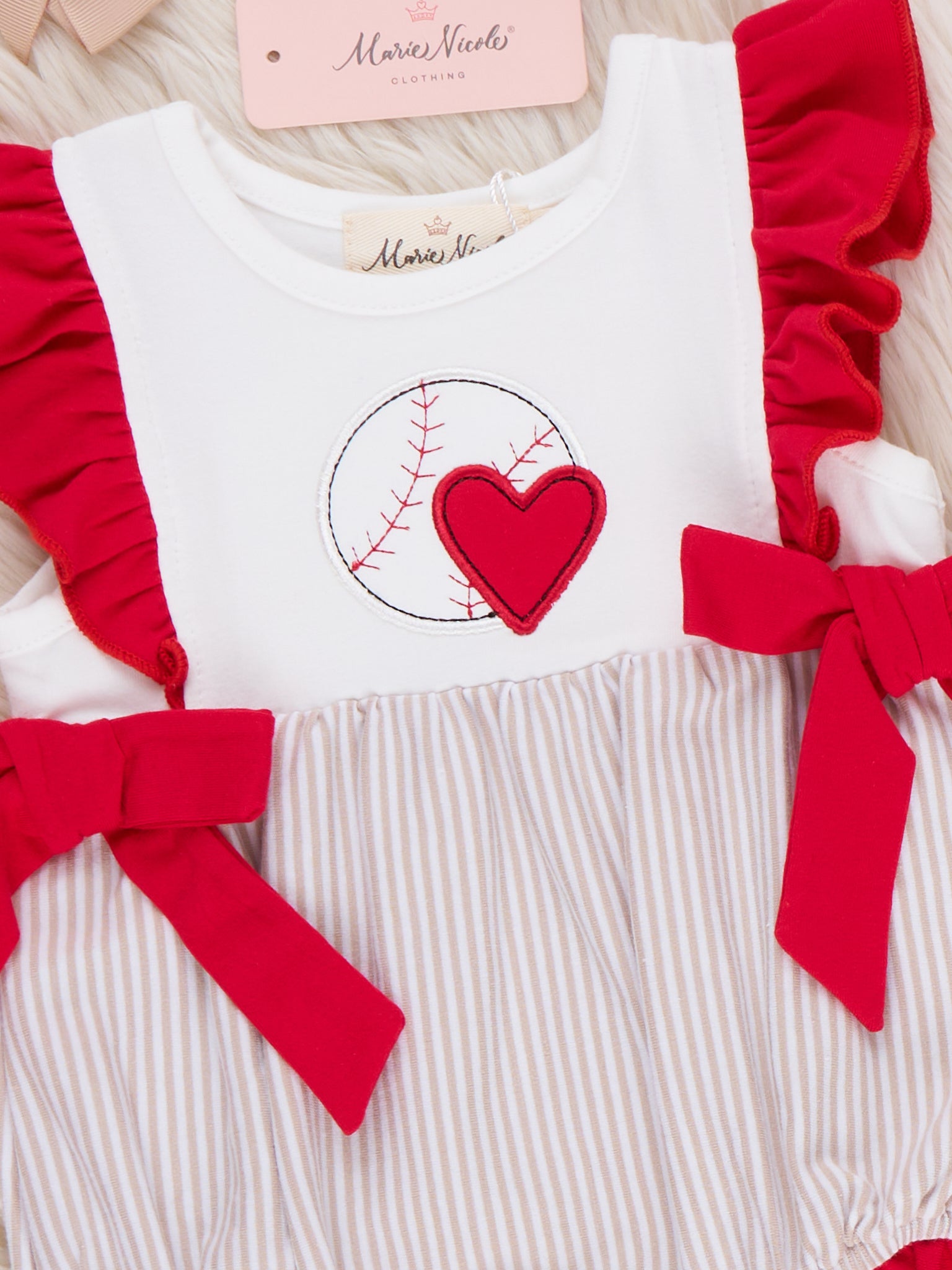 Love the Game Embroidered Cotton Bubble Romper - Marie Nicole Clothing