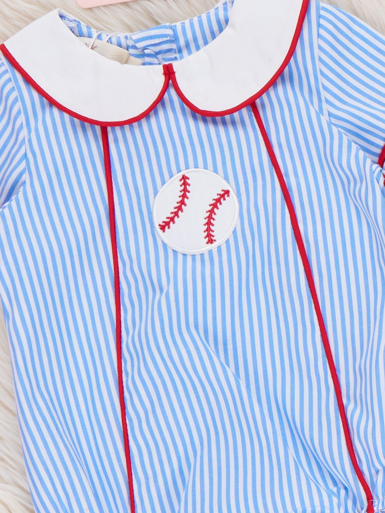Dugout Ball Striped Embroidered 100% Cotton Bubble Romper - Marie Nicole Clothing