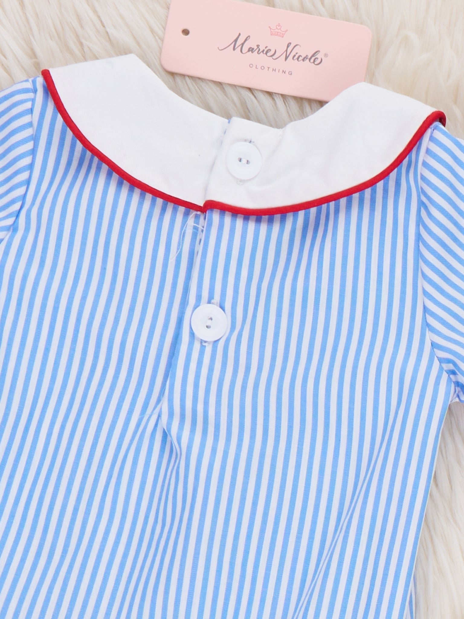 Dugout Ball Striped Embroidered 100% Cotton Bubble Romper - Marie Nicole Clothing