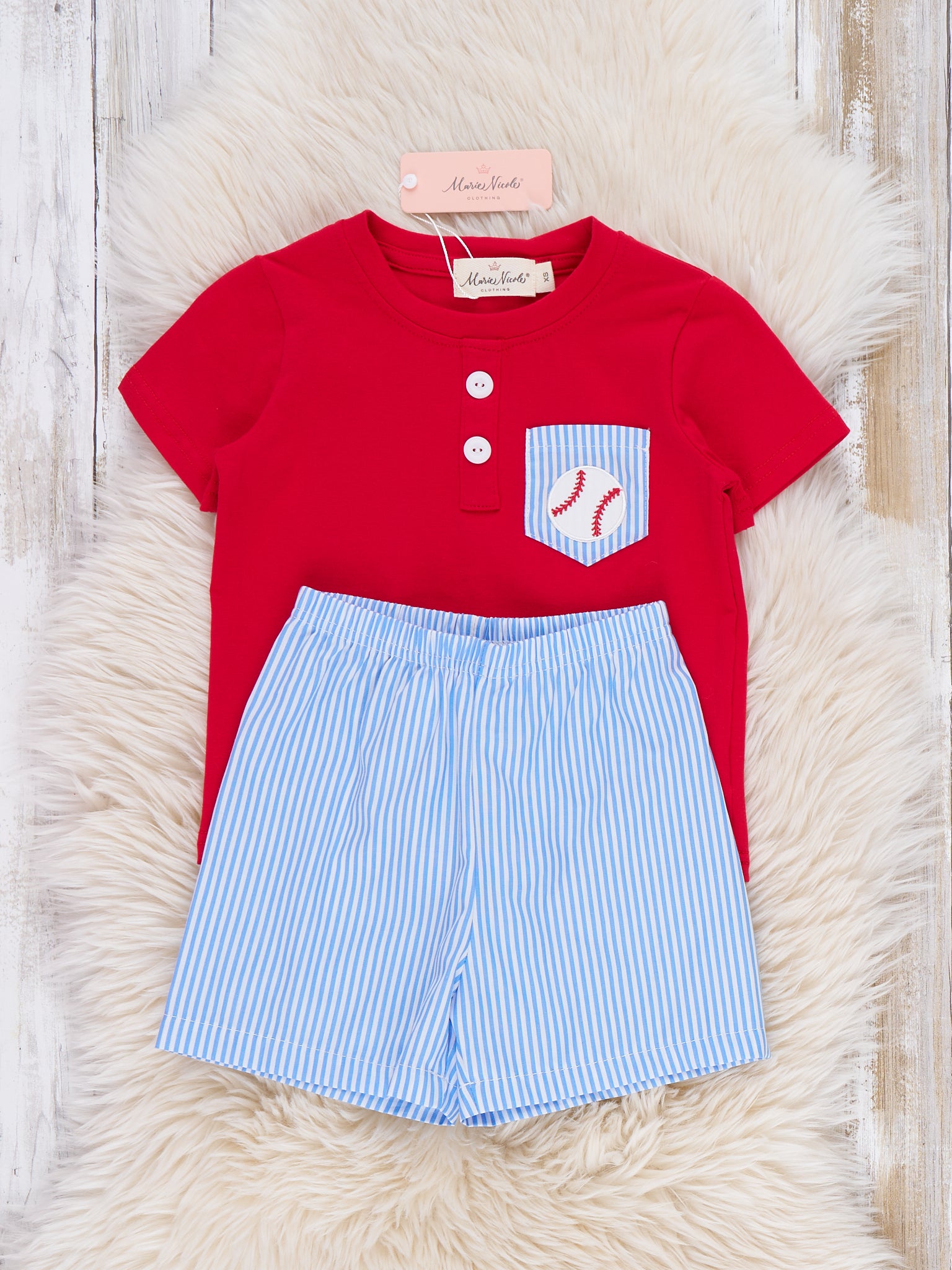 Dugout Ball Striped Embroidered Cotton Outfit - Marie Nicole Clothing