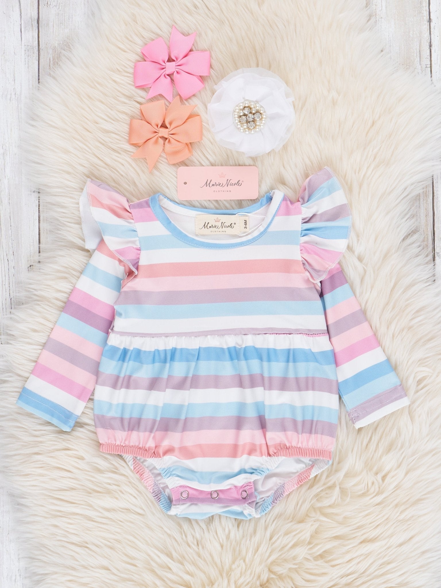 Sweet Sherbet Stripes Ruffle Bubble Romper - Marie Nicole Clothing