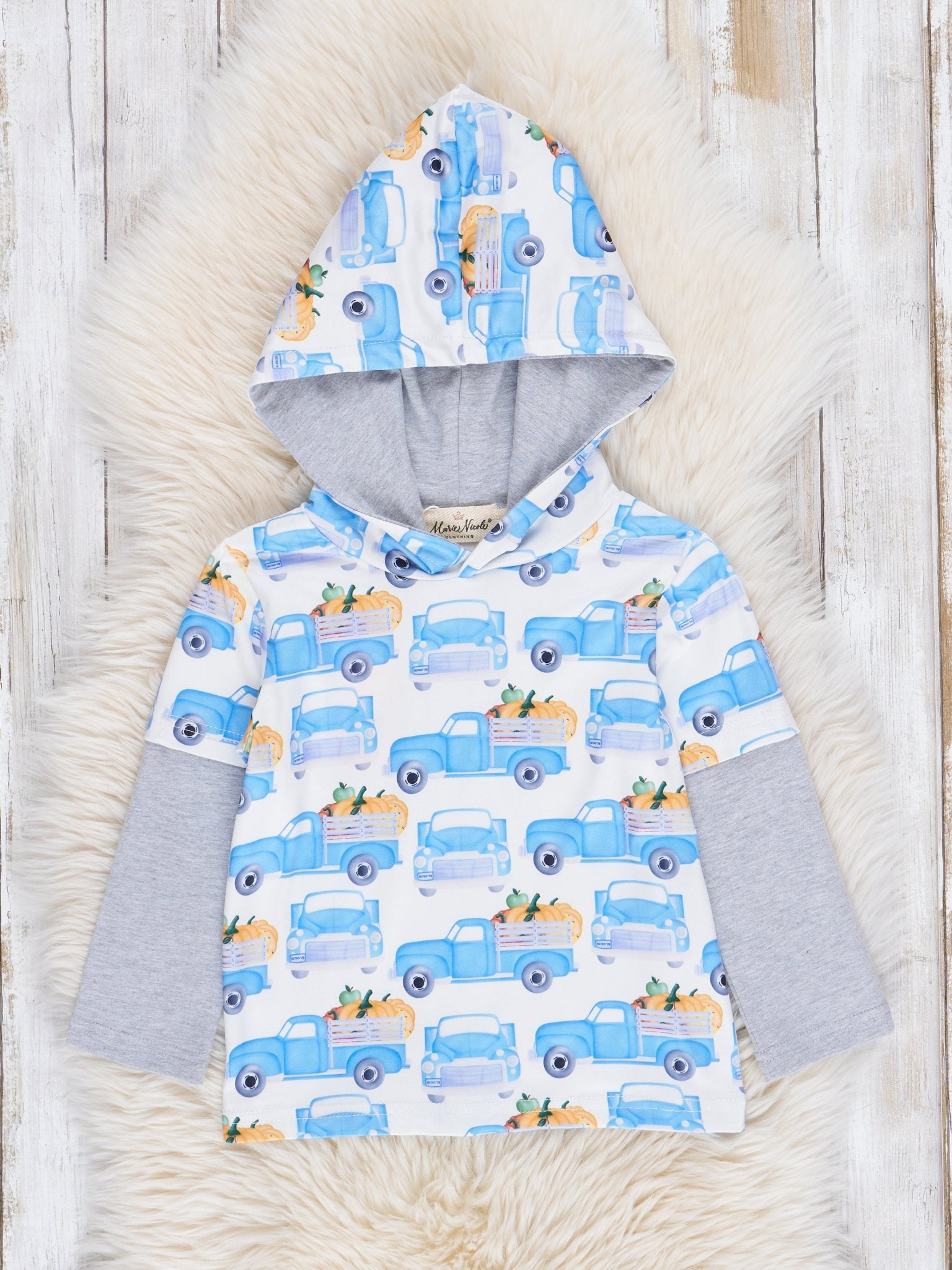 Blue & Grey Pumpkin Truck Hoodie Shirt - Marie Nicole Clothing