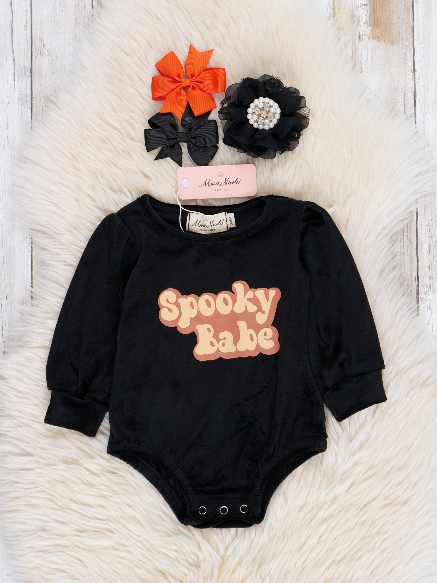 Spooky Velvet Halloween Bubble Romper - Marie Nicole Clothing