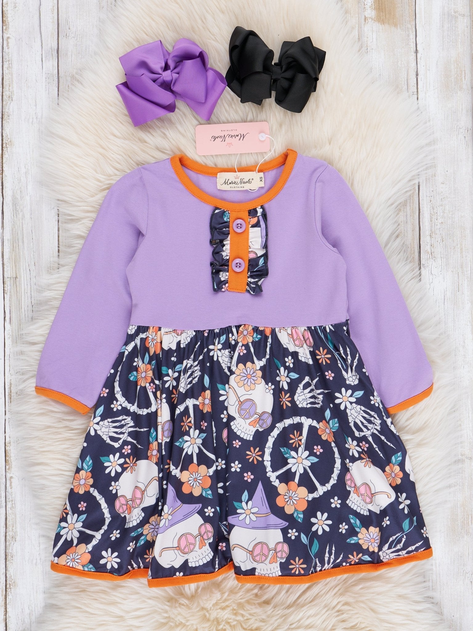 Lilac & Navy Groovy Halloween Floral Dress - Marie Nicole Clothing