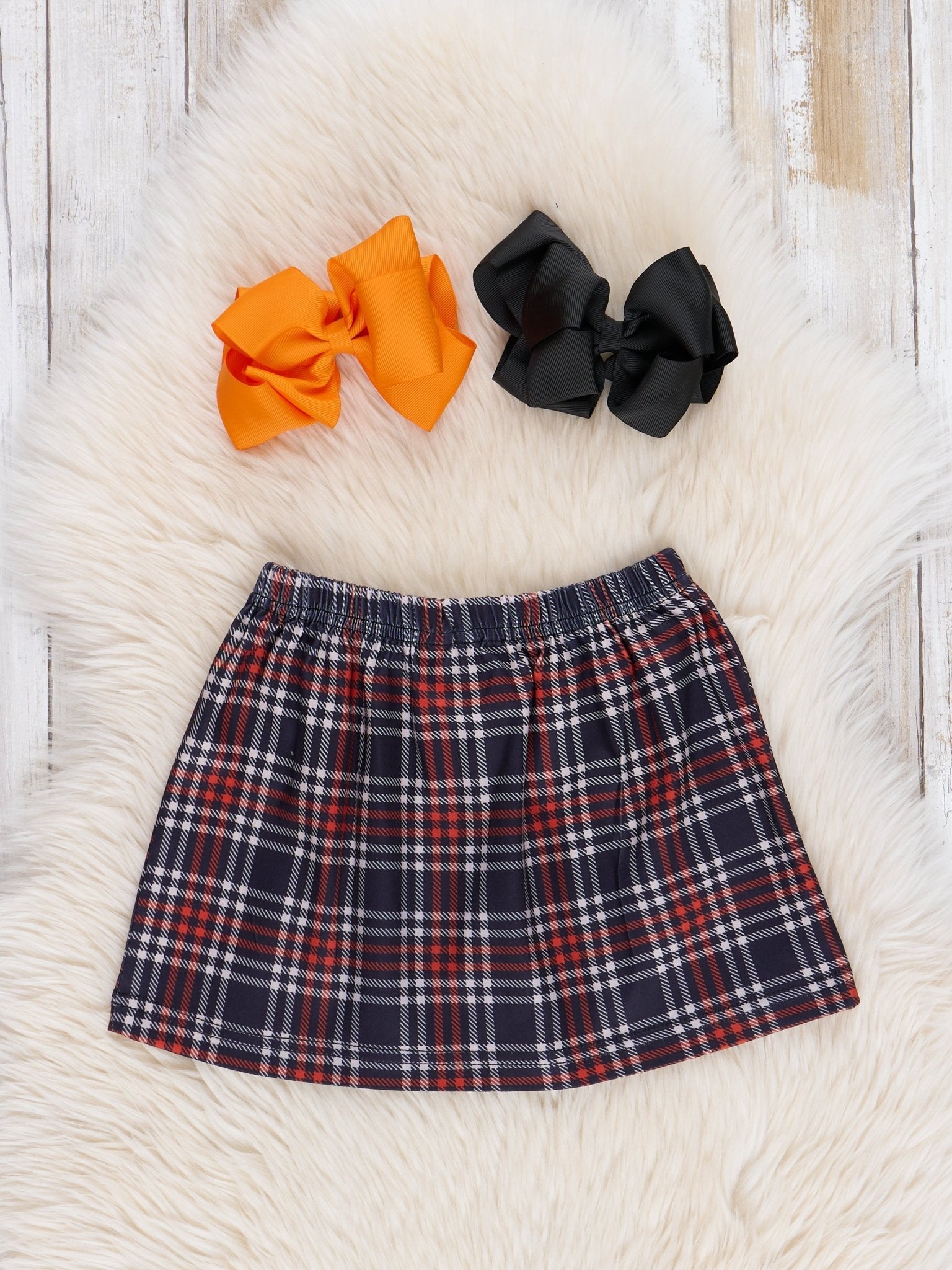 Embroidered Halloween Plaid Ruffle Outfit - Marie Nicole Clothing