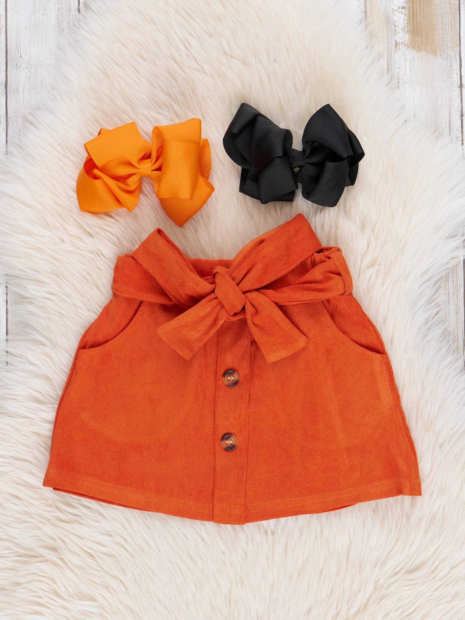 Orange Trick or Treat Ruffle Suede Skirt Set - Marie Nicole Clothing