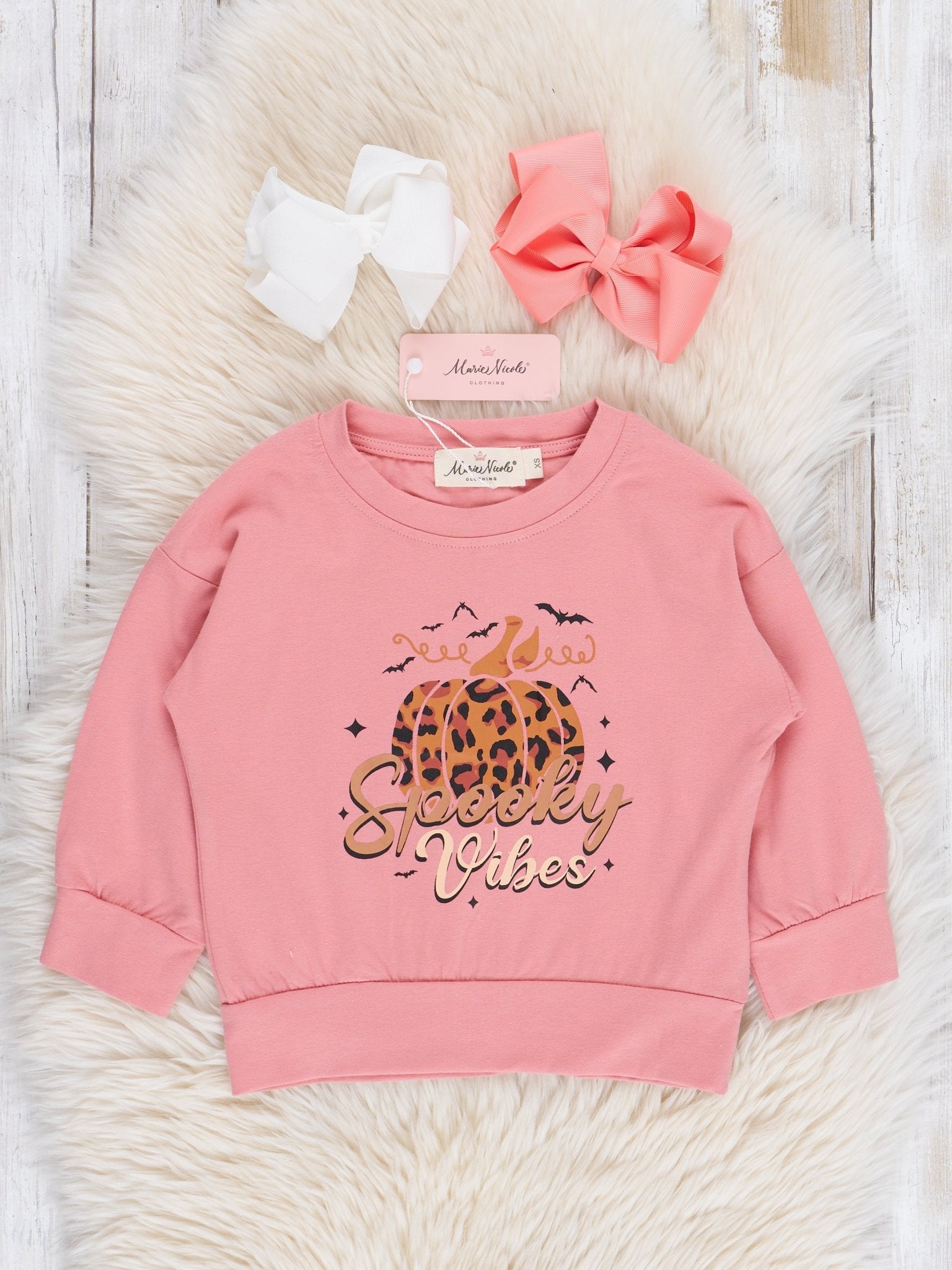 Rose & Leopard Print "Spooky Vibes" Crew Neck - Marie Nicole Clothing