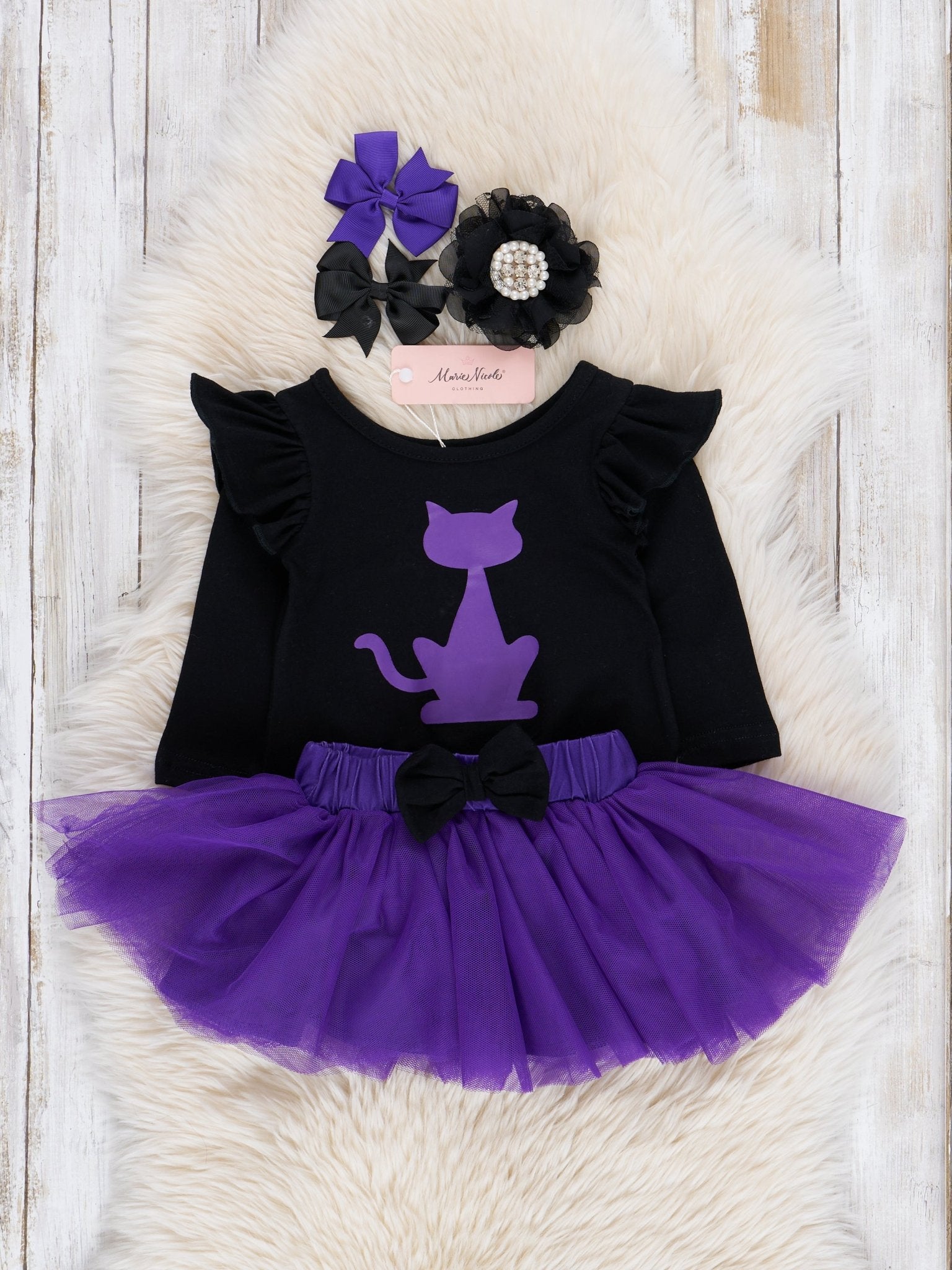 Black & Purple Cat Ruffle Tulle Outfit - Marie Nicole Clothing