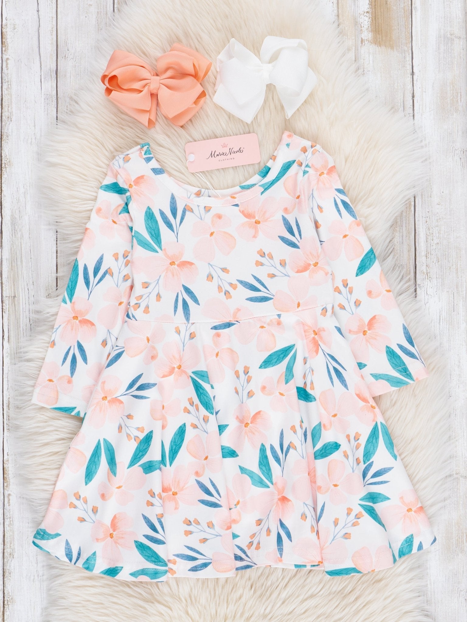 Peach Watercolor Garden Swing Dress - Marie Nicole Clothing
