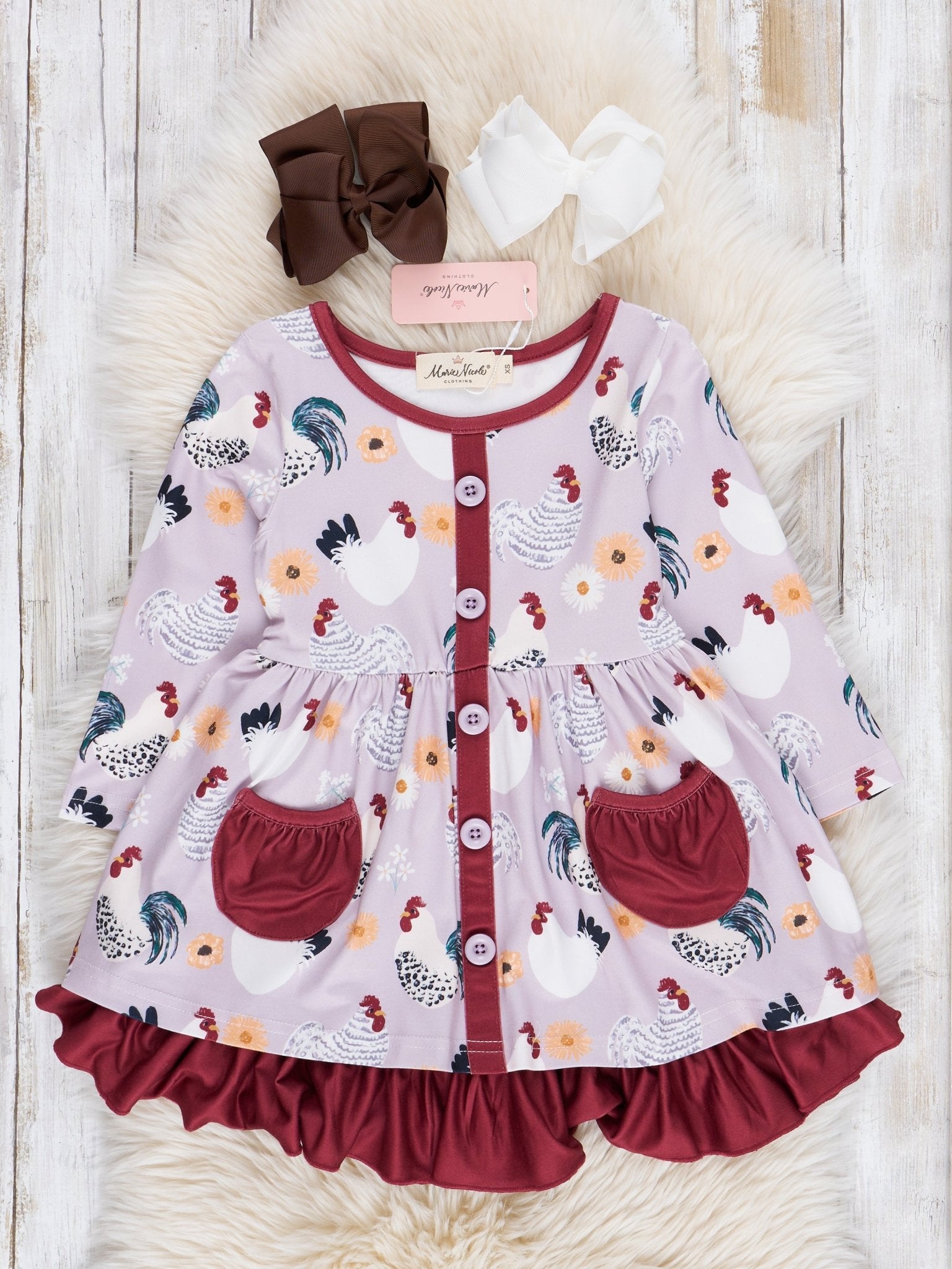 Lilac & Maroon Chicken Tiered Ruffle Dress - Marie Nicole Clothing