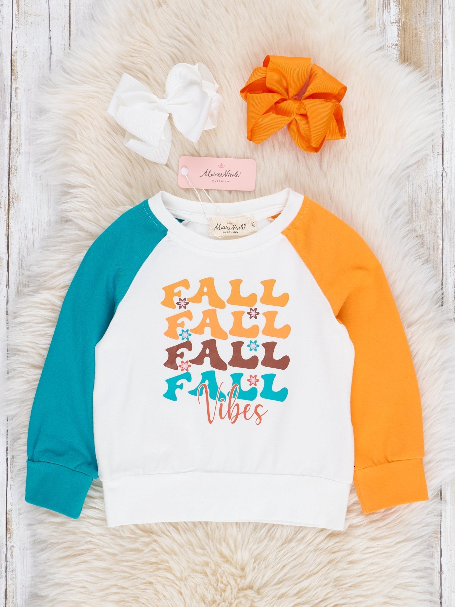 Turquoise & Yellow "Fall Vibes" Raglan Shirt - Marie Nicole Clothing