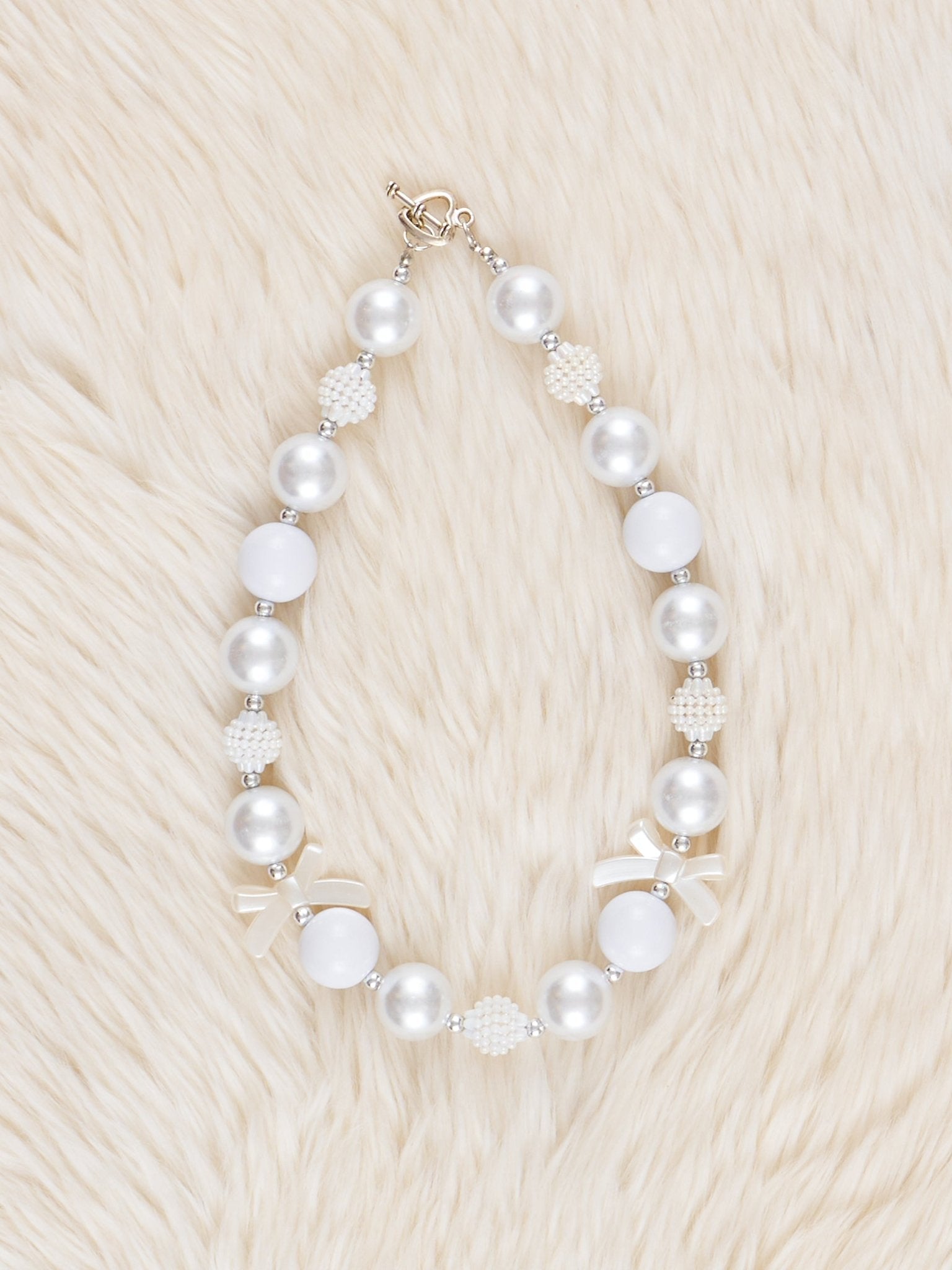 Silver Sparkle Bow Bubble Necklace - Marie Nicole Clothing