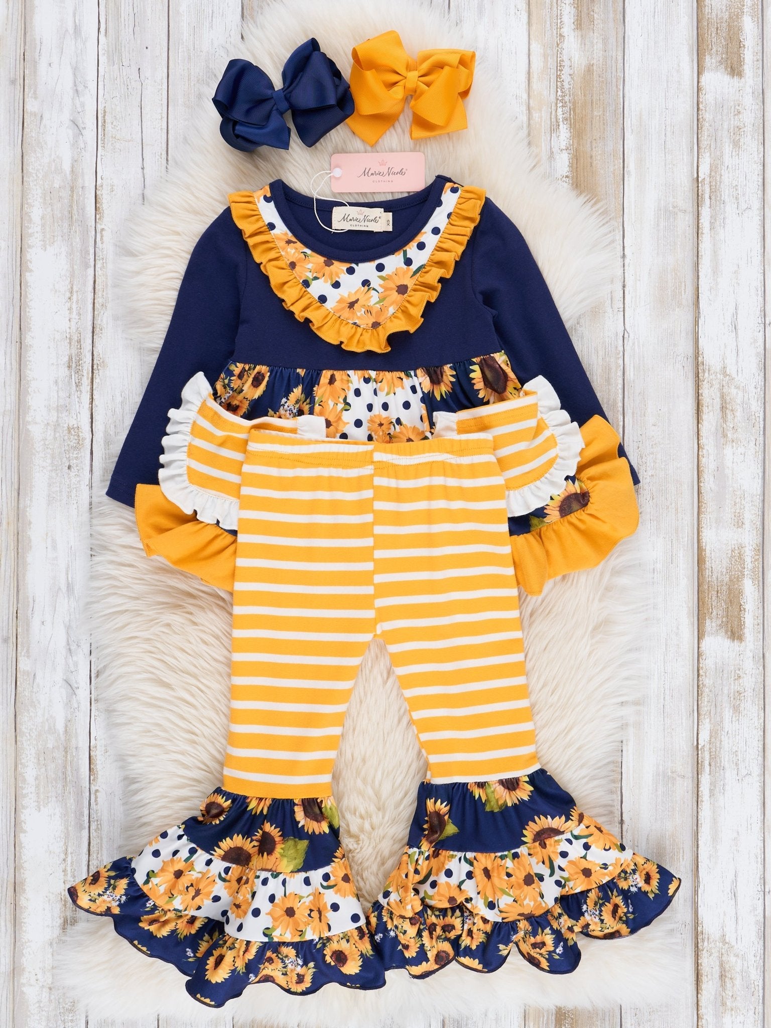 Pocket Flara Bells Outfit - Navy Sunflower - Marie Nicole Clothing