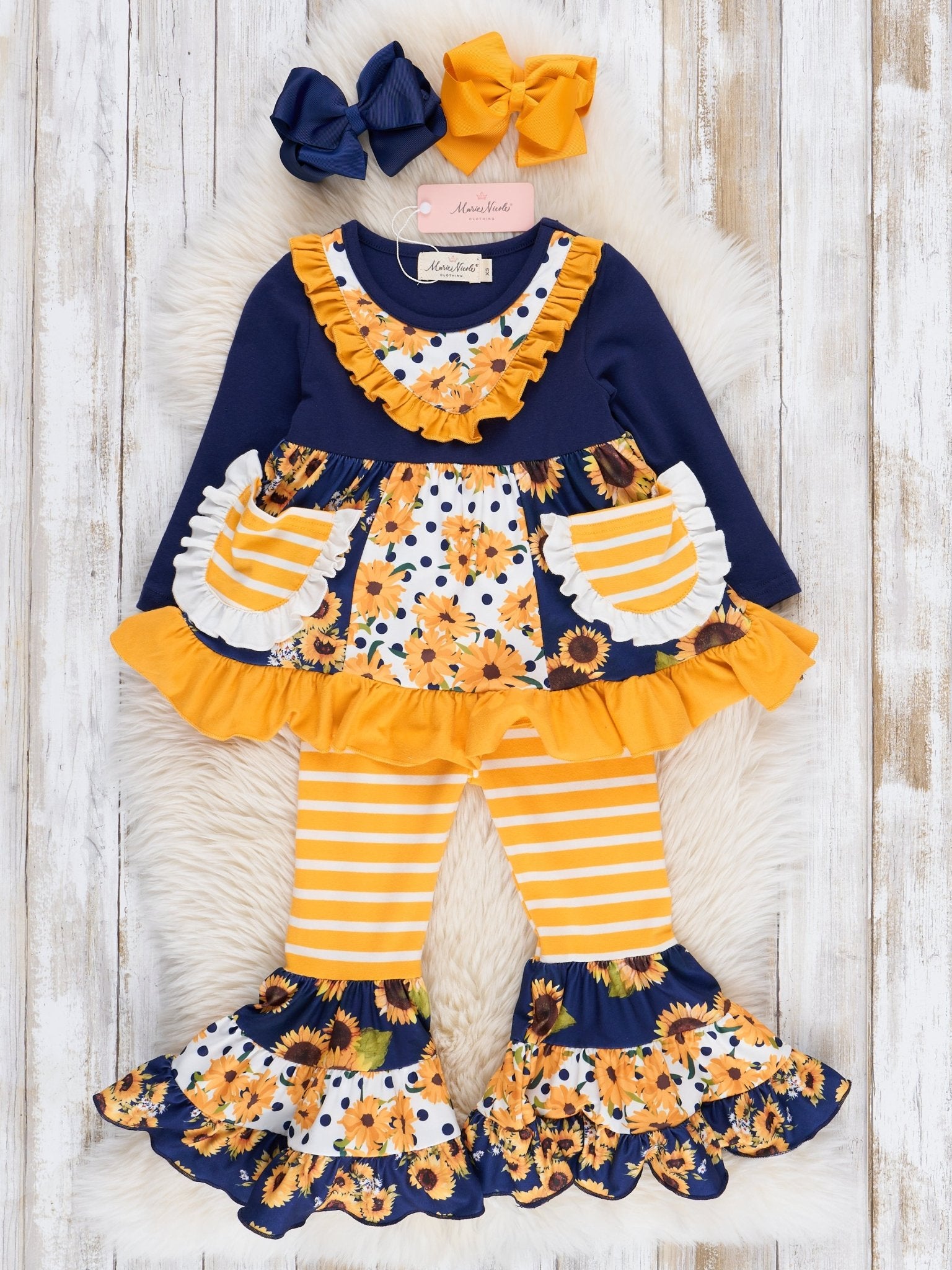 Pocket Flara Bells Outfit - Navy Sunflower - Marie Nicole Clothing