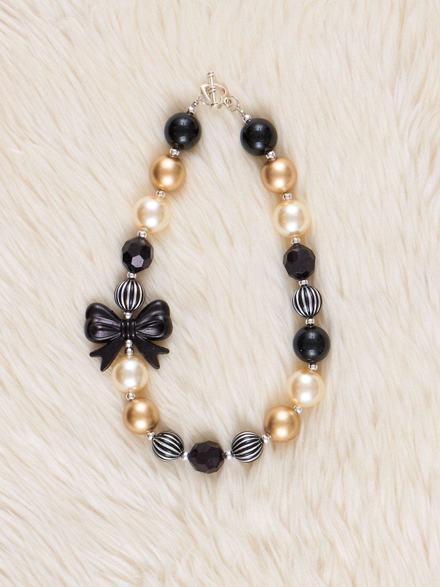 Black Pearl Bow Sparkle Bubble Necklace - Marie Nicole Clothing