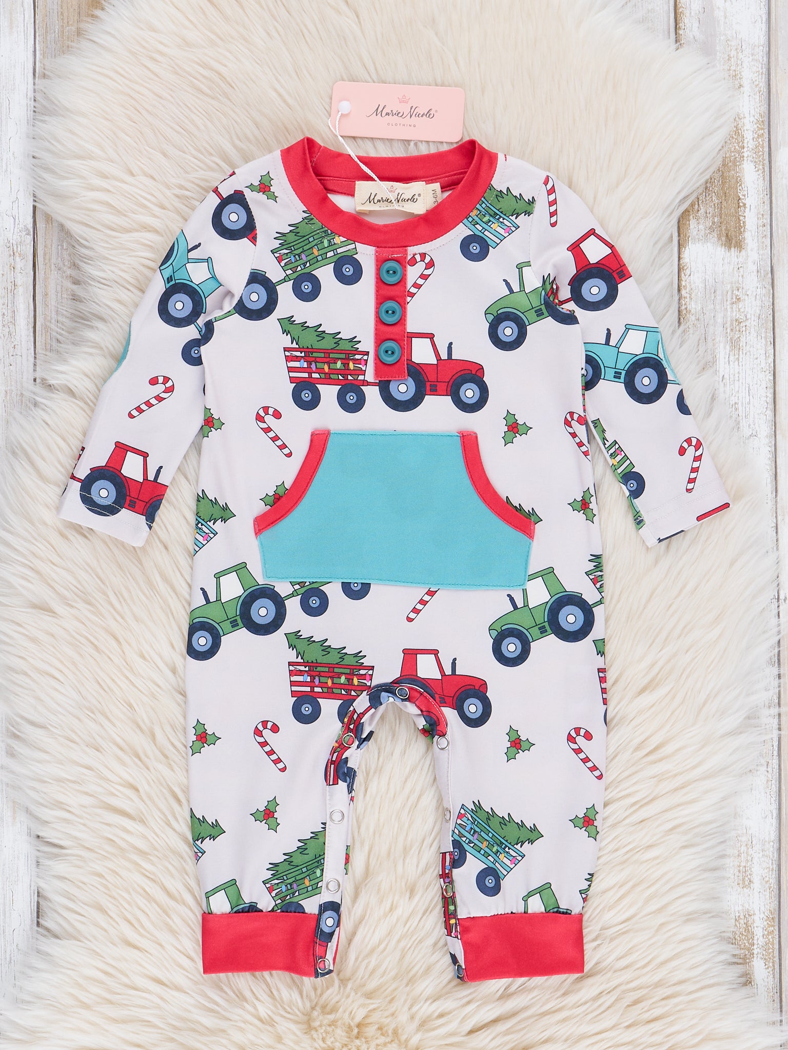 Holiday Trucks Pocket Romper - Marie Nicole Clothing