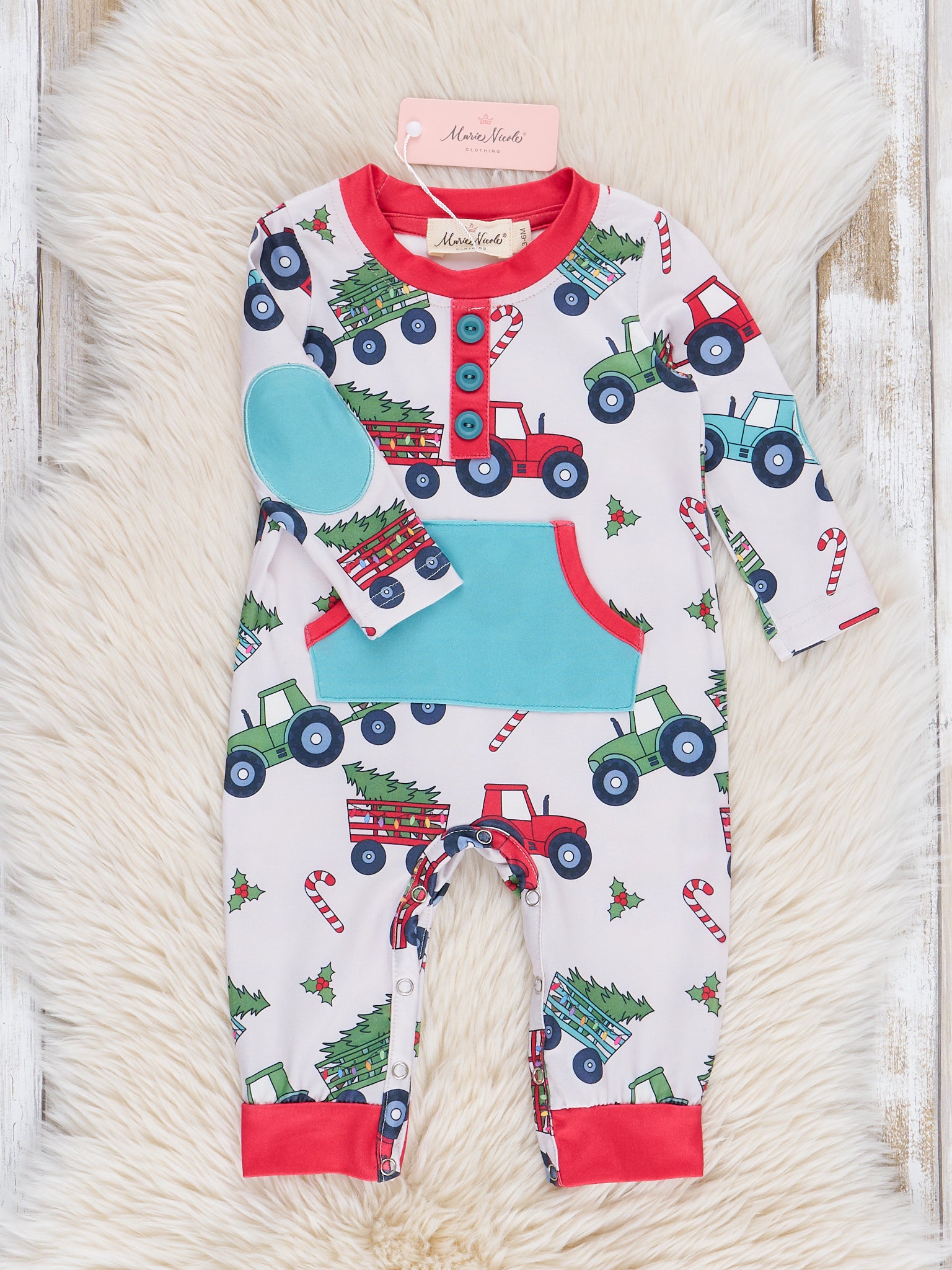 Holiday Trucks Pocket Romper - Marie Nicole Clothing