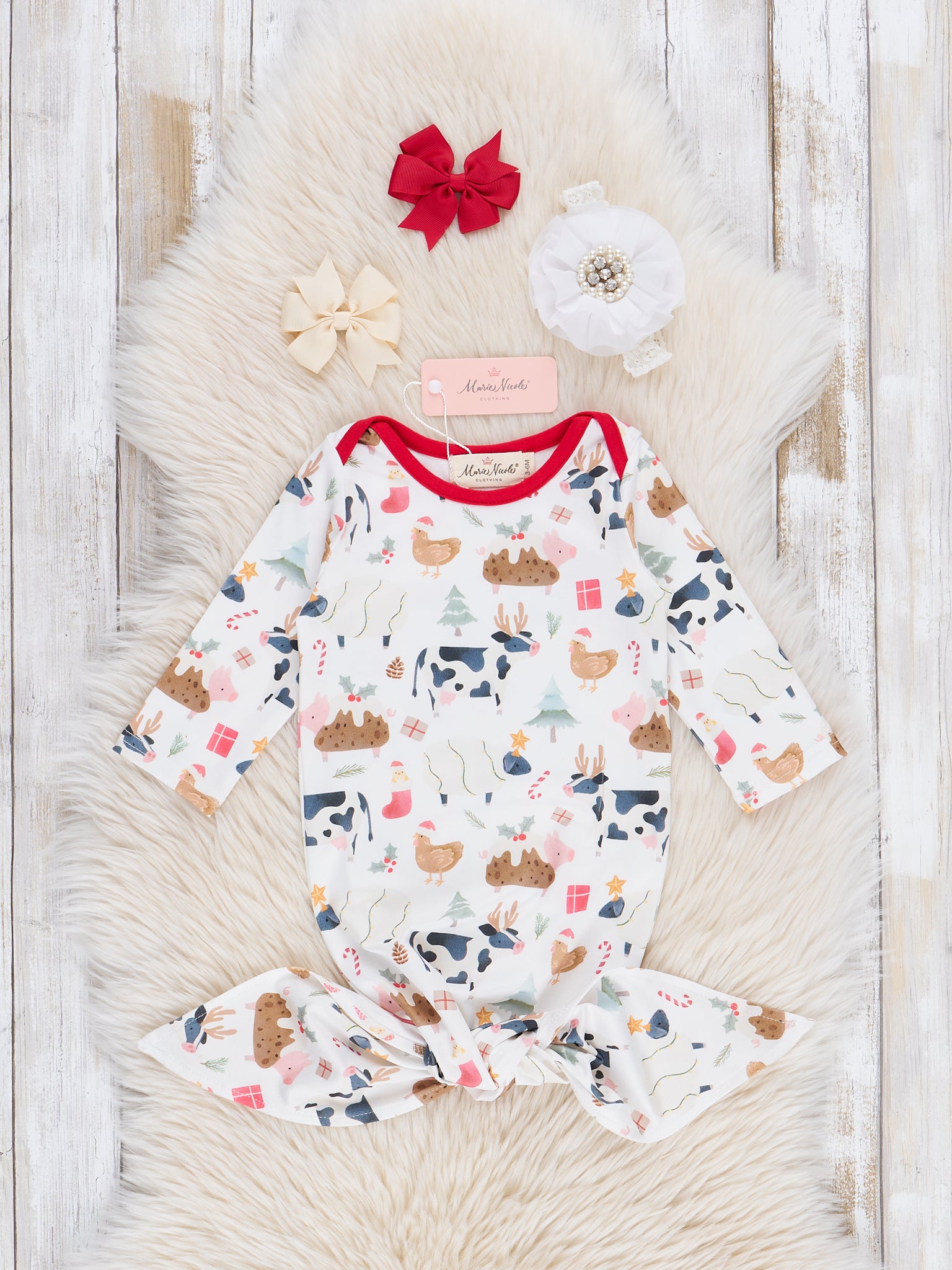 Red & White Christmas Farm Knot Gown - Marie Nicole Clothing