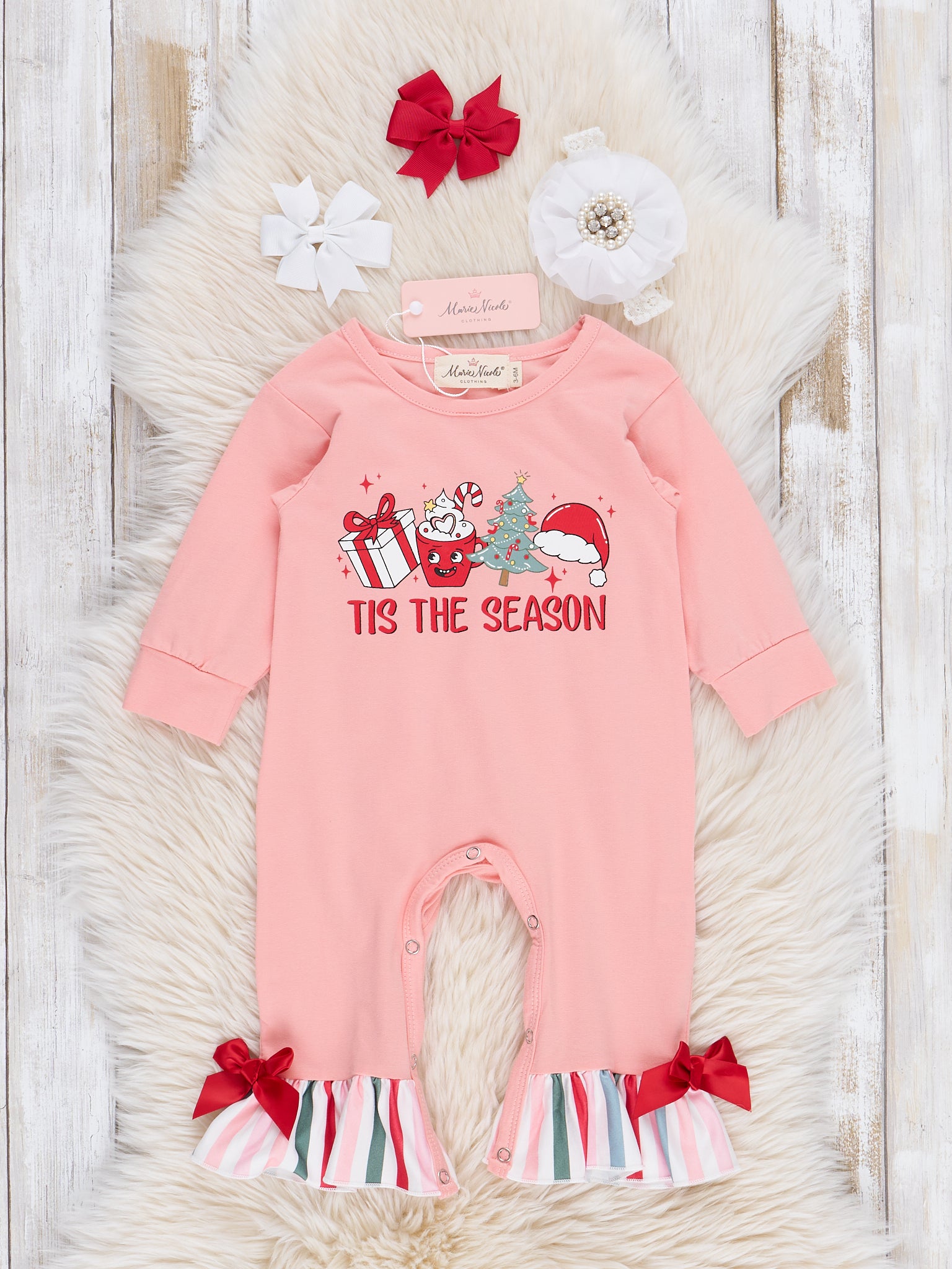 Peach "'Tis the Season" Ruffle Romper - Marie Nicole Clothing