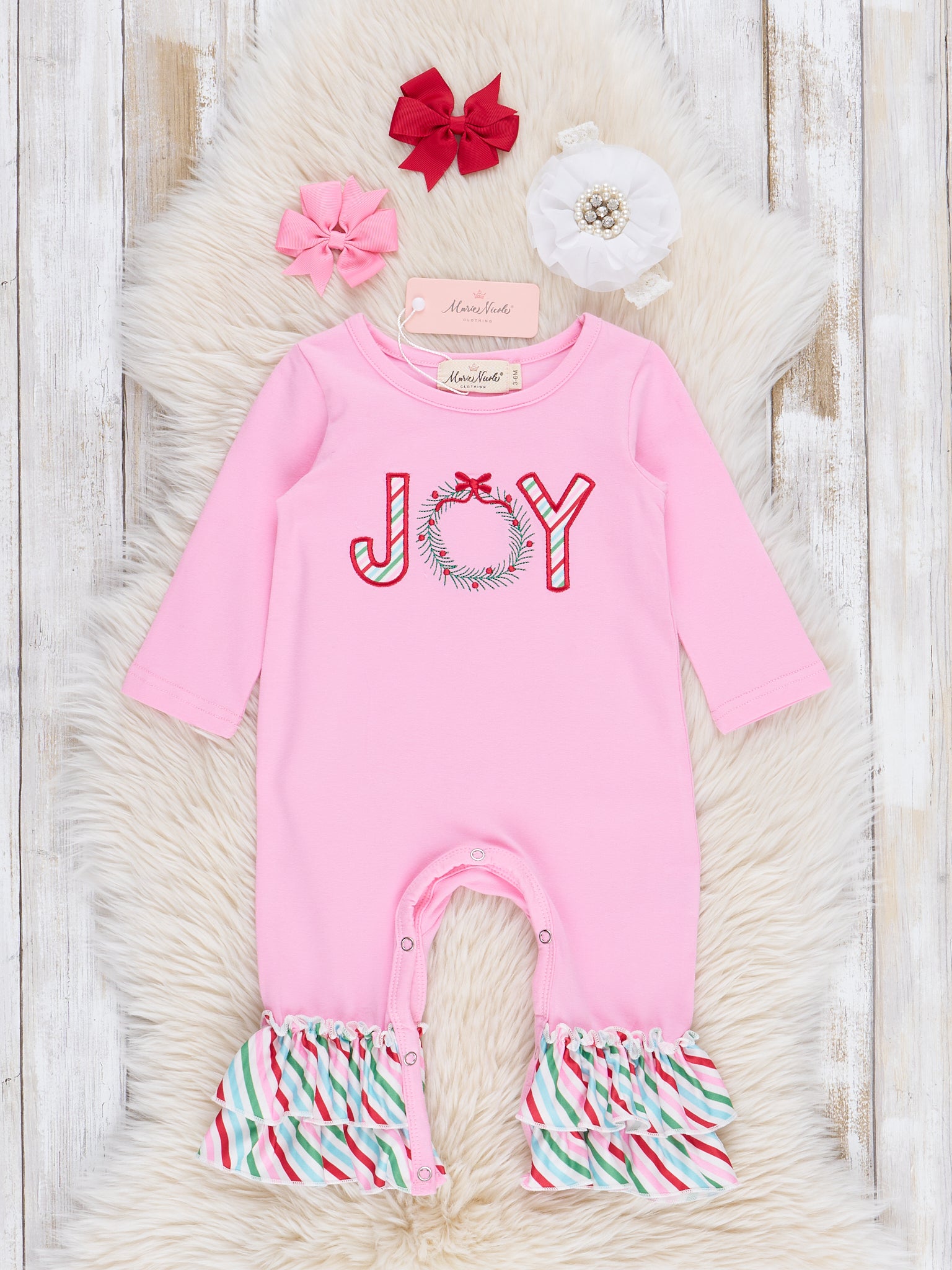 Candy Striped "Joy" Ruffle Romper - Marie Nicole Clothing