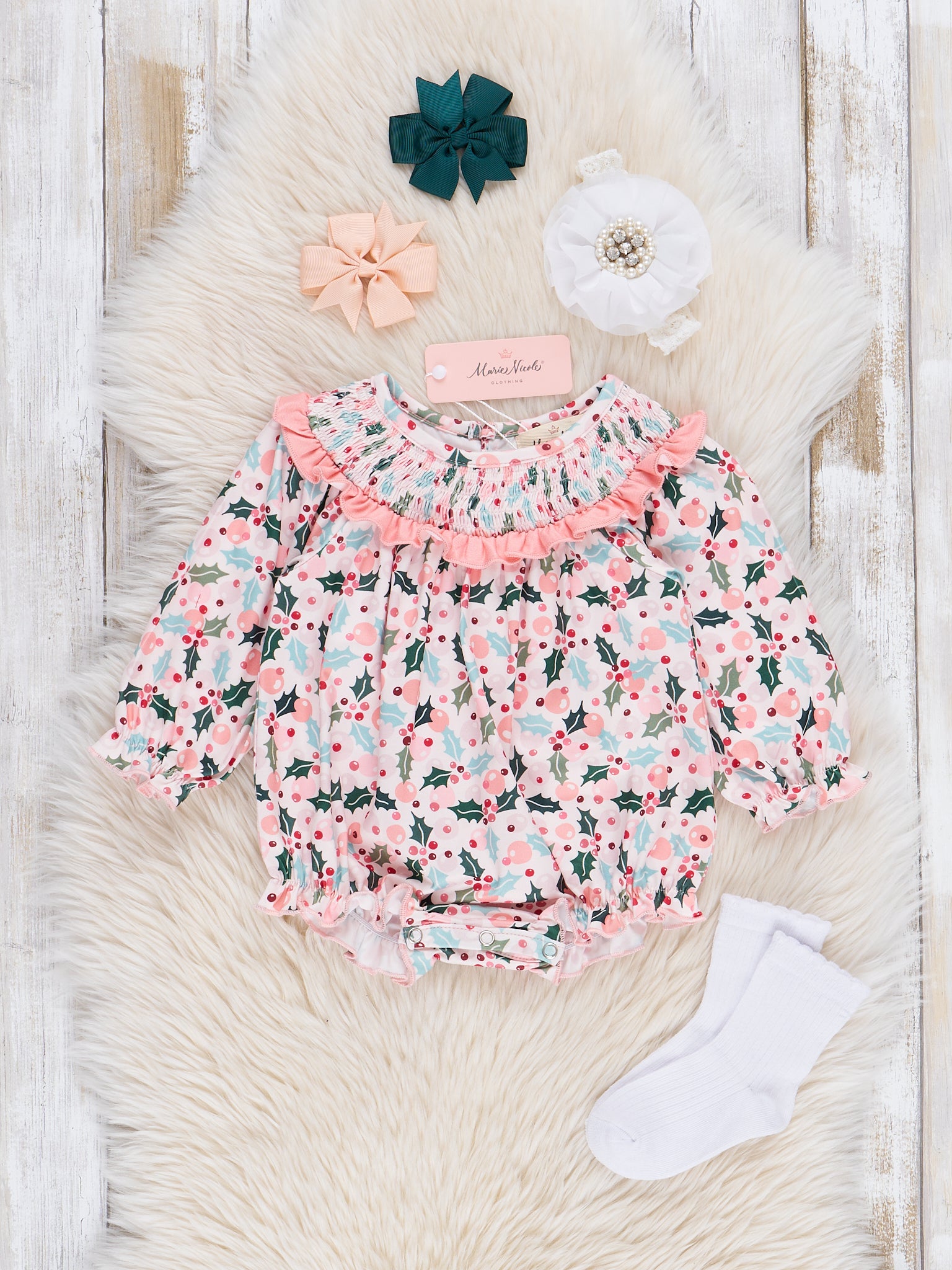 Pink Holly Bunches Ruffle Bubble Romper - Marie Nicole Clothing