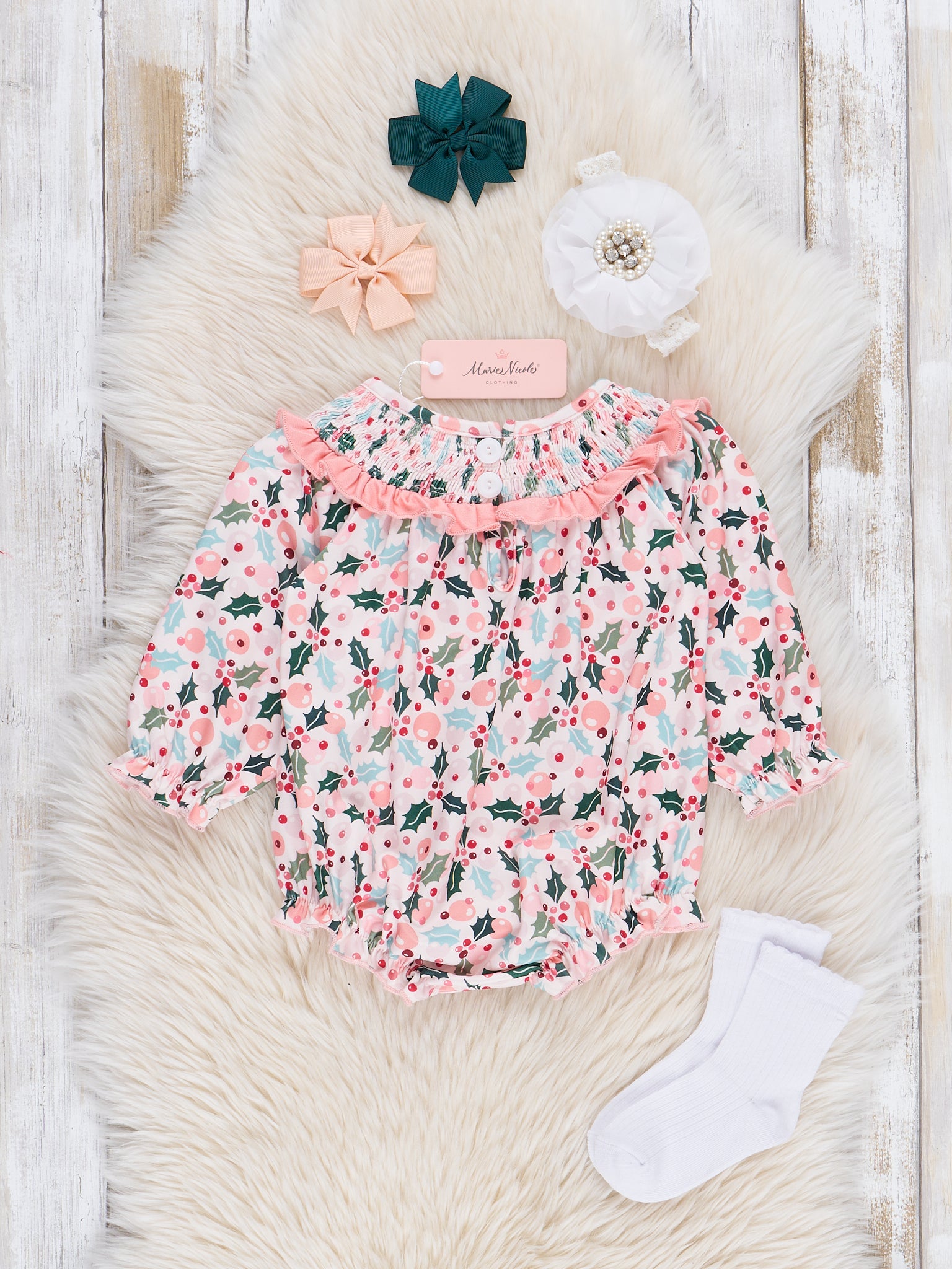 Pink Holly Bunches Ruffle Bubble Romper - Marie Nicole Clothing