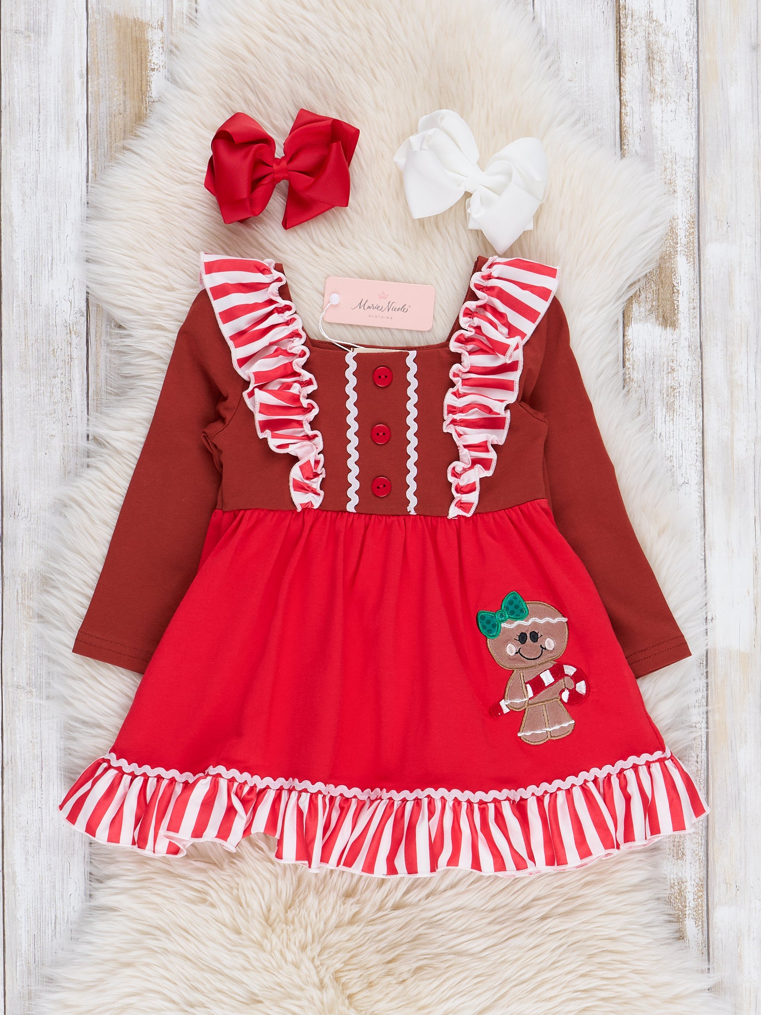 Sassy Gingerbread Ruffle Dress - Marie Nicole Clothing