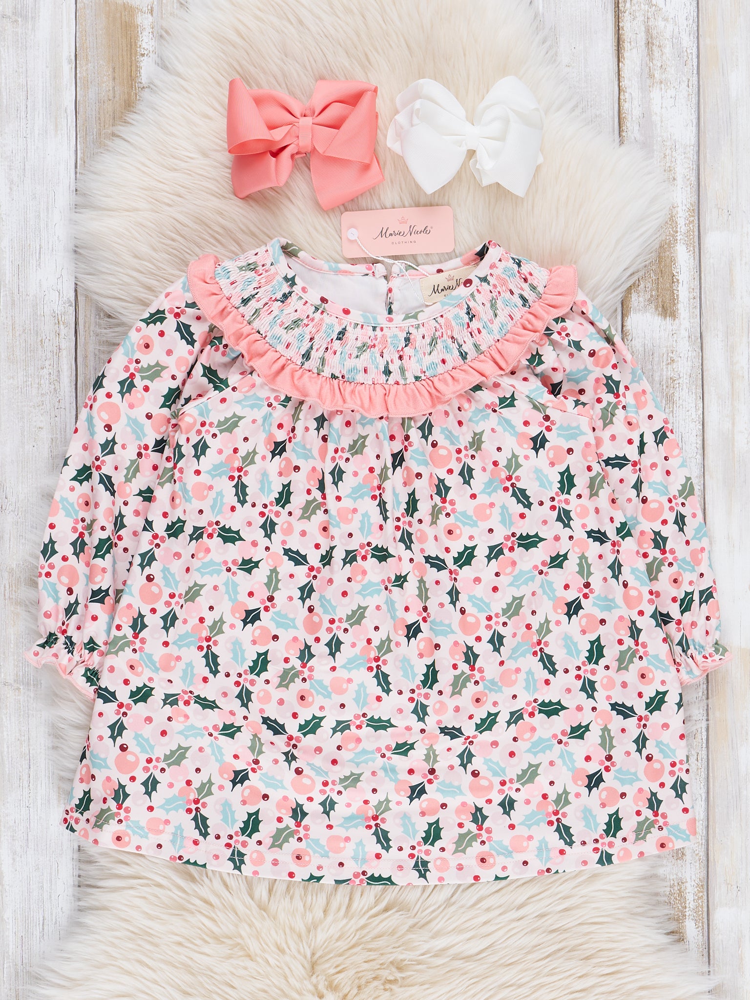 Pink Holly Bunches Ruffle Dress - Marie Nicole Clothing