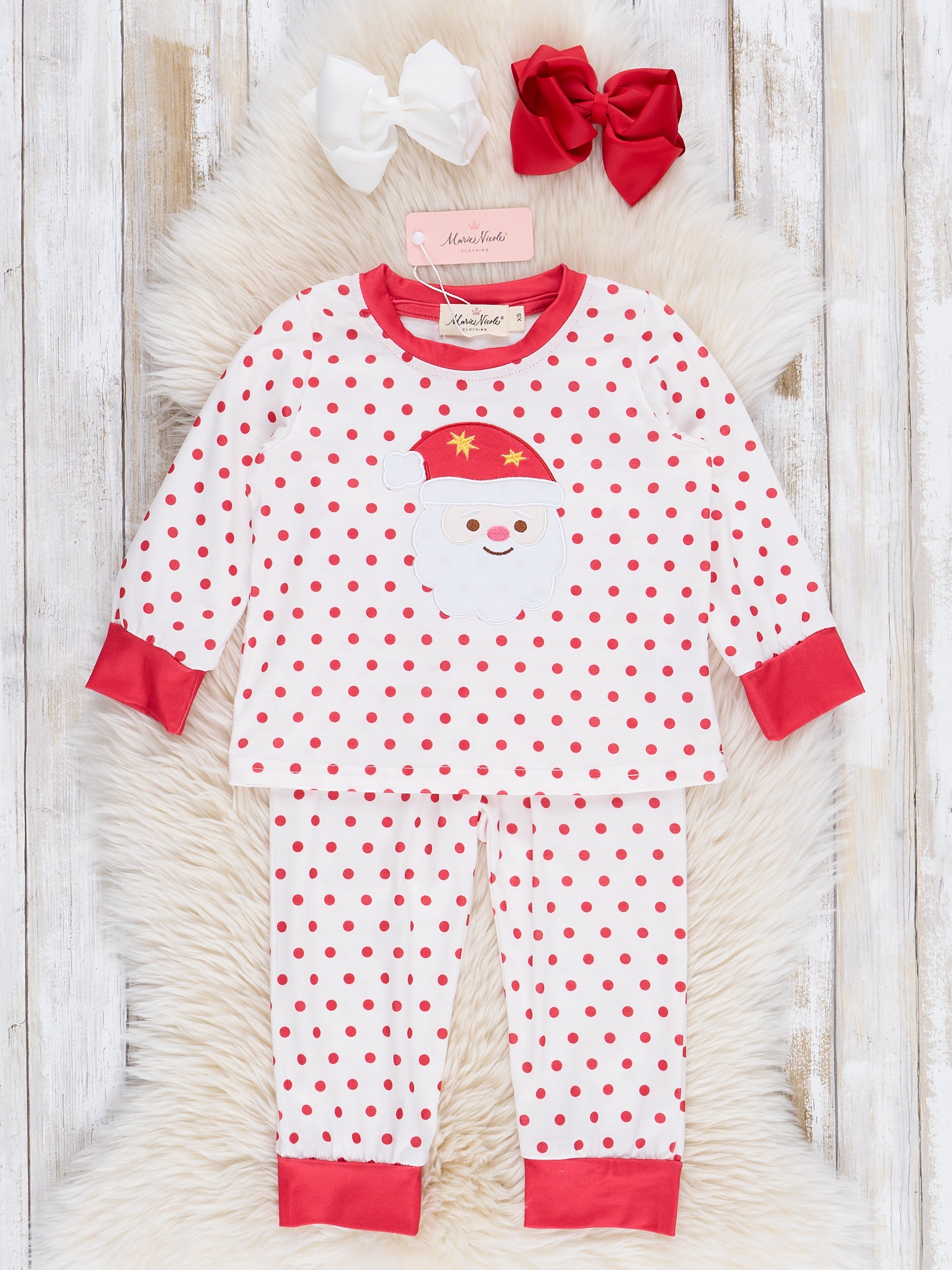 Red Dots Embroidered Santa Pajamas - Marie Nicole Clothing