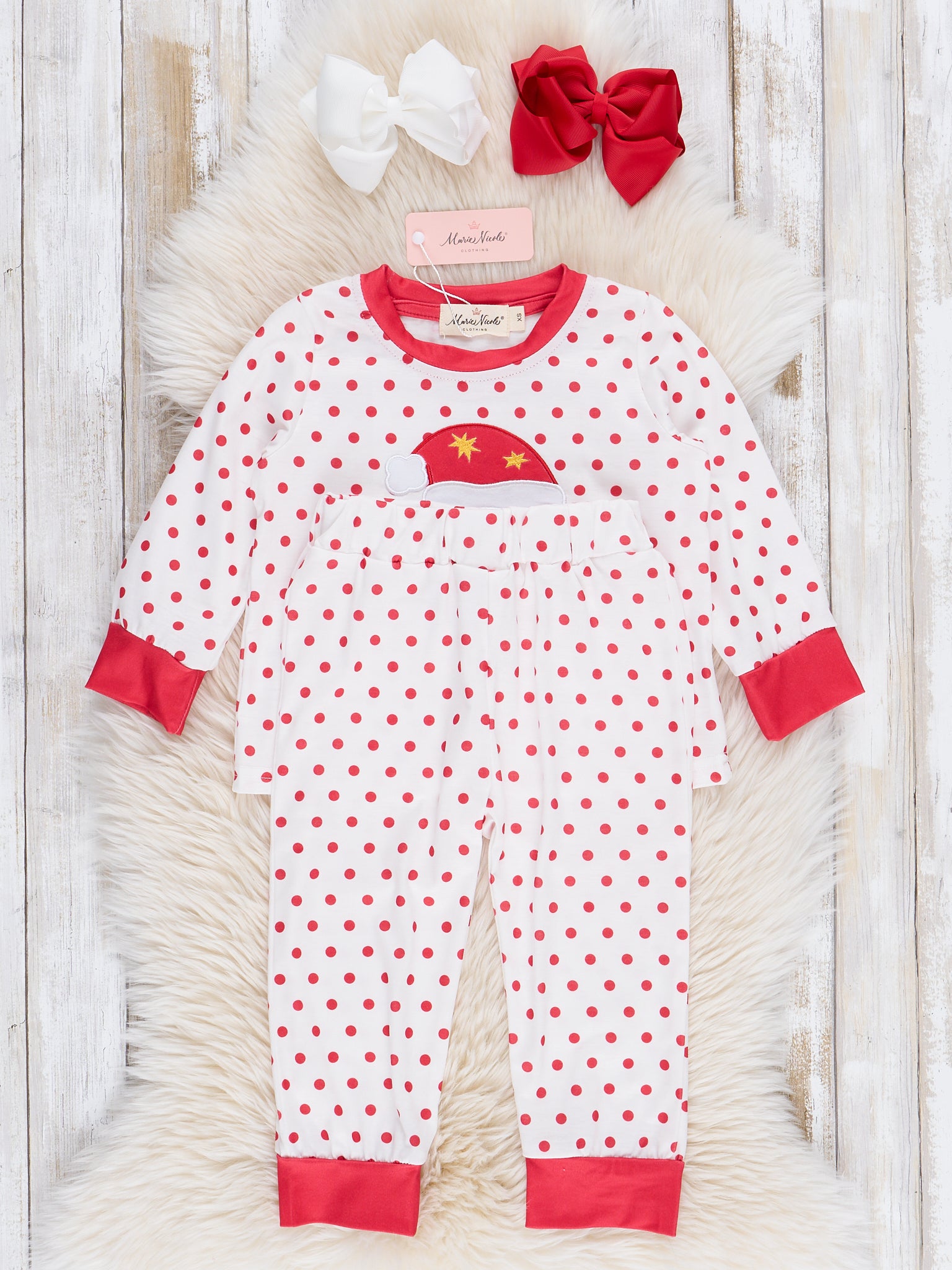 Red Dots Embroidered Santa Pajamas - Marie Nicole Clothing