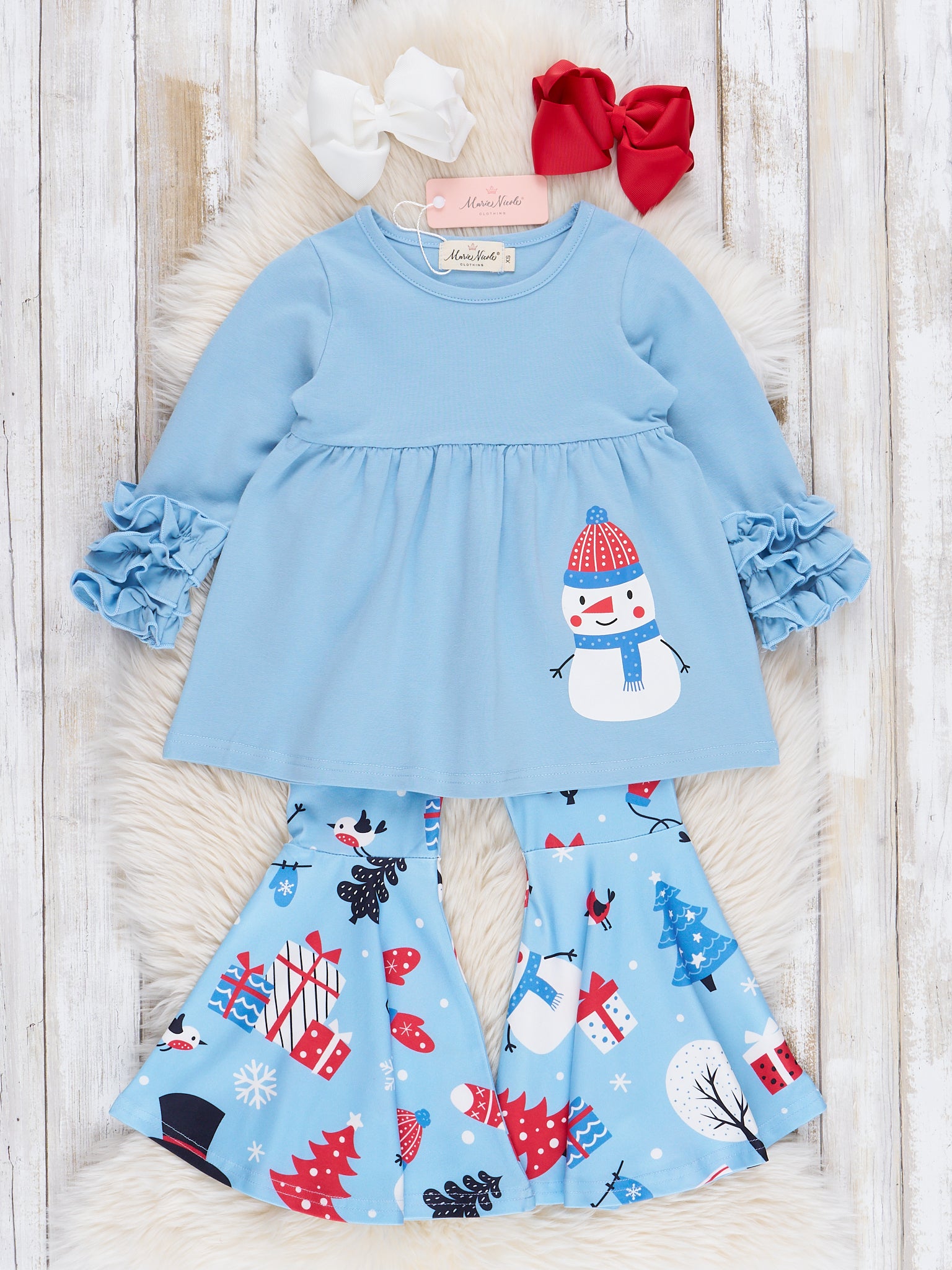 Light Blue Mr Snowman Swing Top Outfit - Marie Nicole Clothing