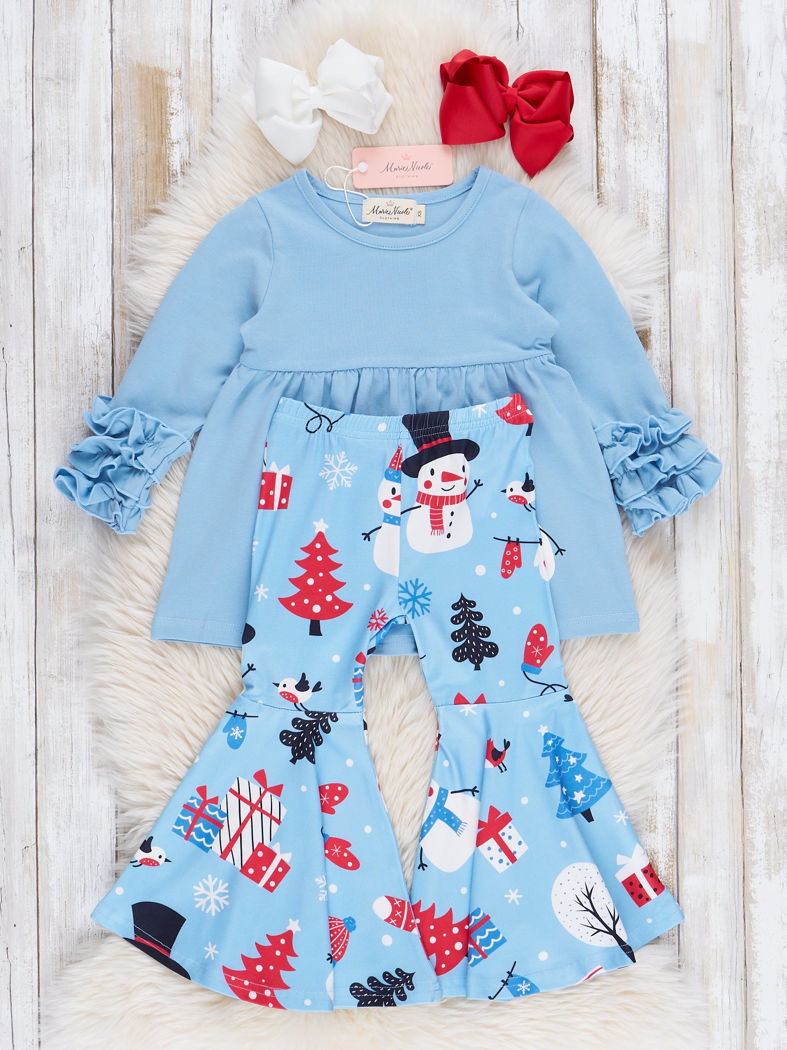 Light Blue Mr Snowman Swing Top Outfit - Marie Nicole Clothing