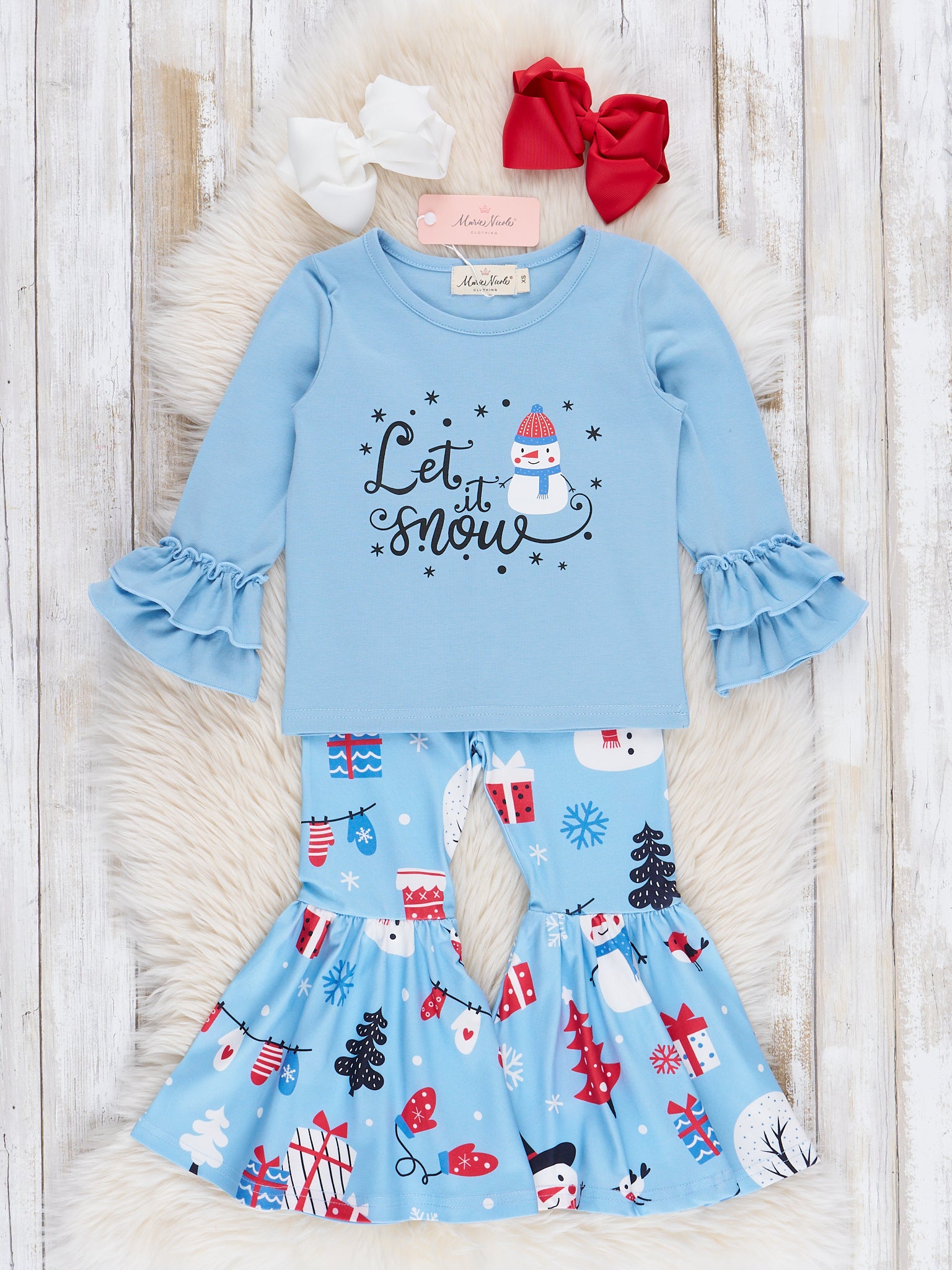 Light Blue Mr Snowman Bell Bottom Outfit - Marie Nicole Clothing