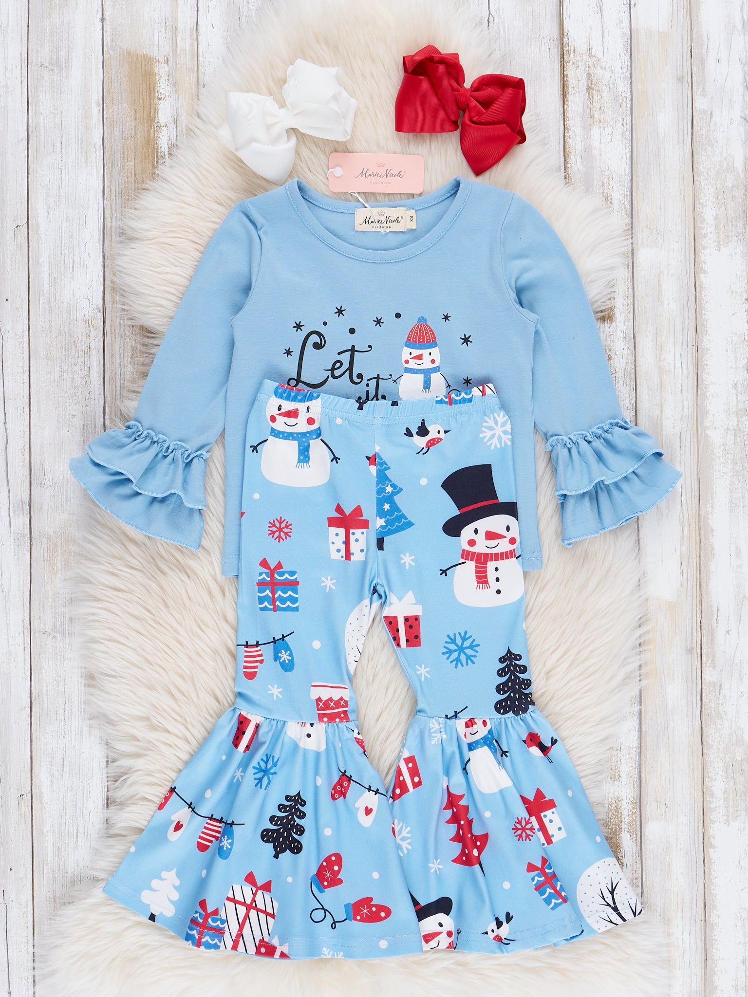 Light Blue Mr Snowman Bell Bottom Outfit - Marie Nicole Clothing