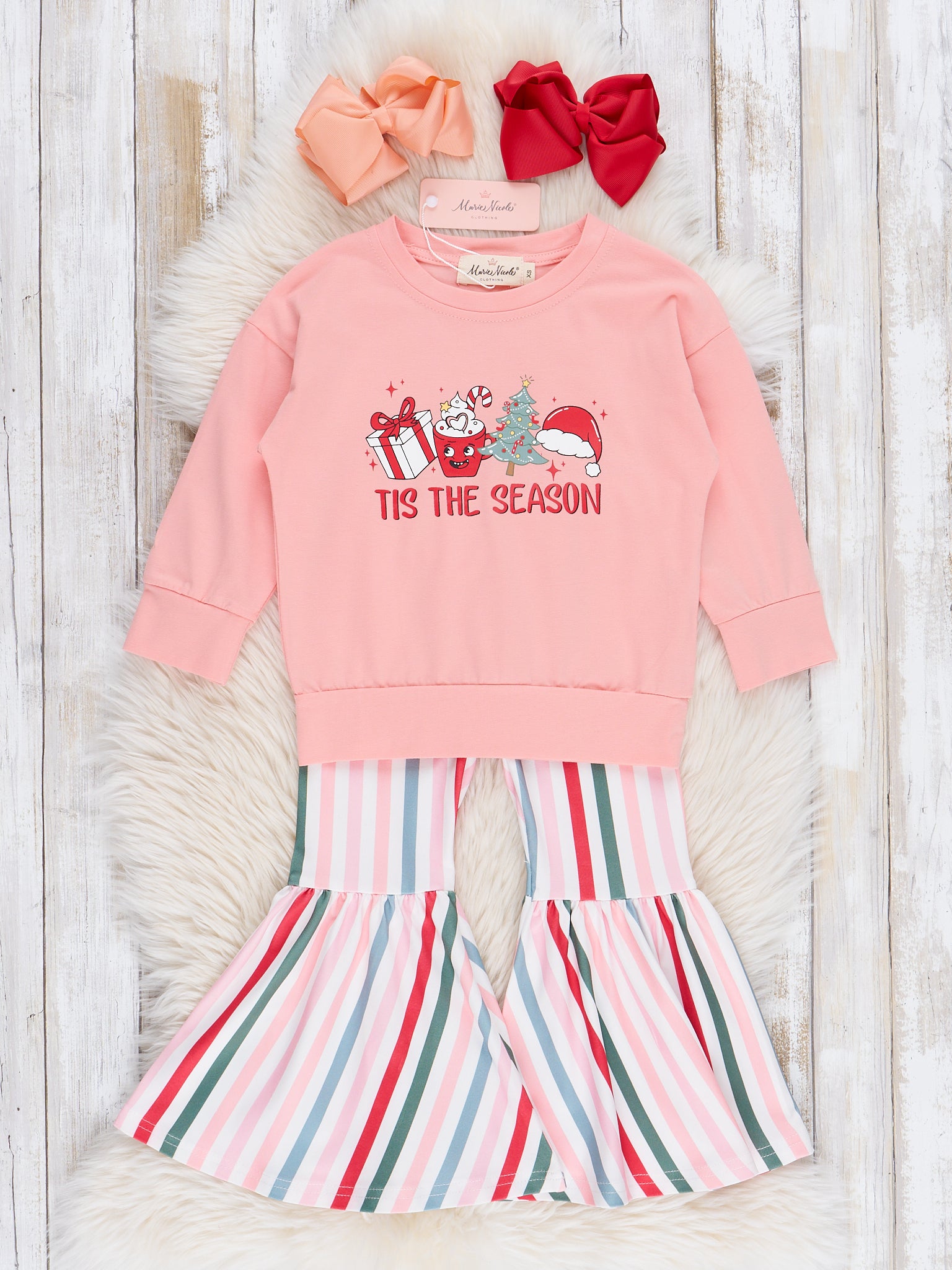Peach "'Tis the Season" Bell Bottoms Outfit - Marie Nicole Clothing