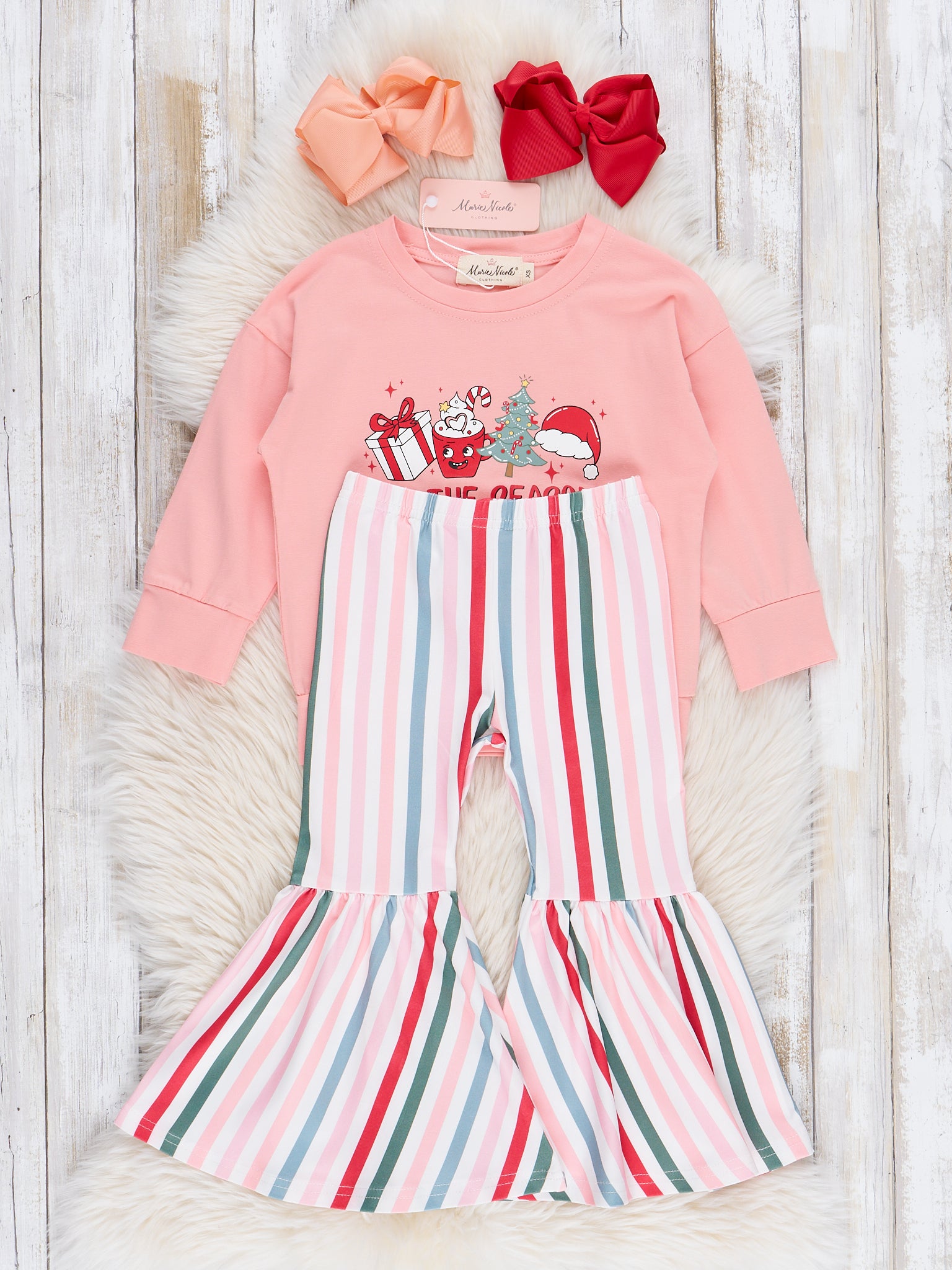 Peach "'Tis the Season" Bell Bottoms Outfit - Marie Nicole Clothing