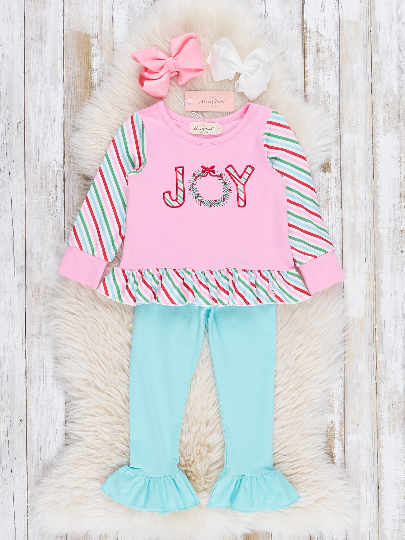 Candy Striped "Joy" Ruffle Outfit - Marie Nicole Clothing
